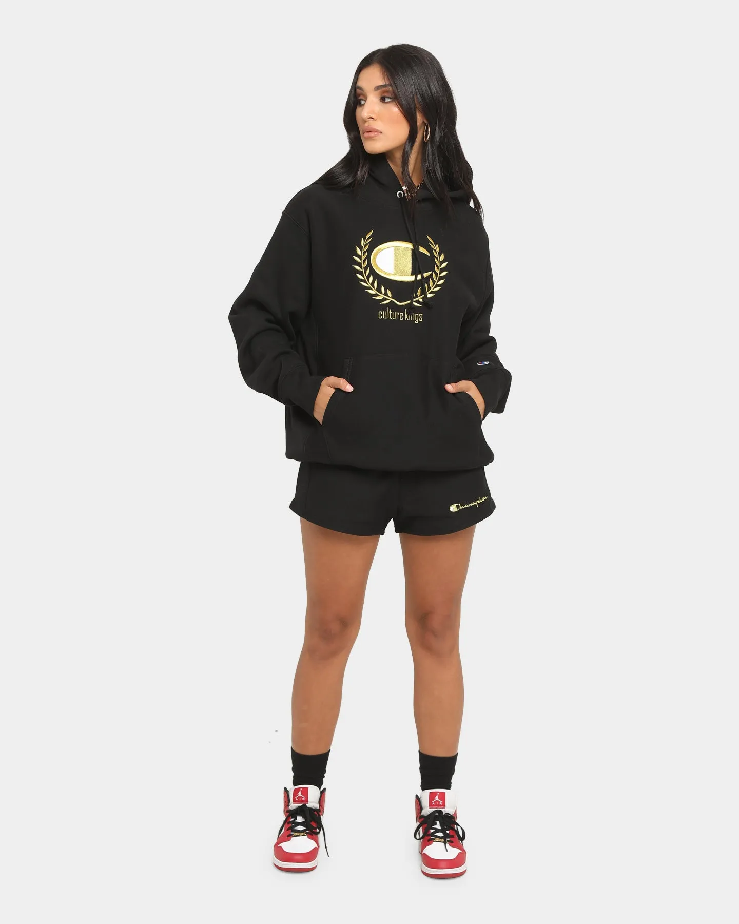 Rack Champion Champion x Culture Kings Rev Weave Hoodie Black/Gold