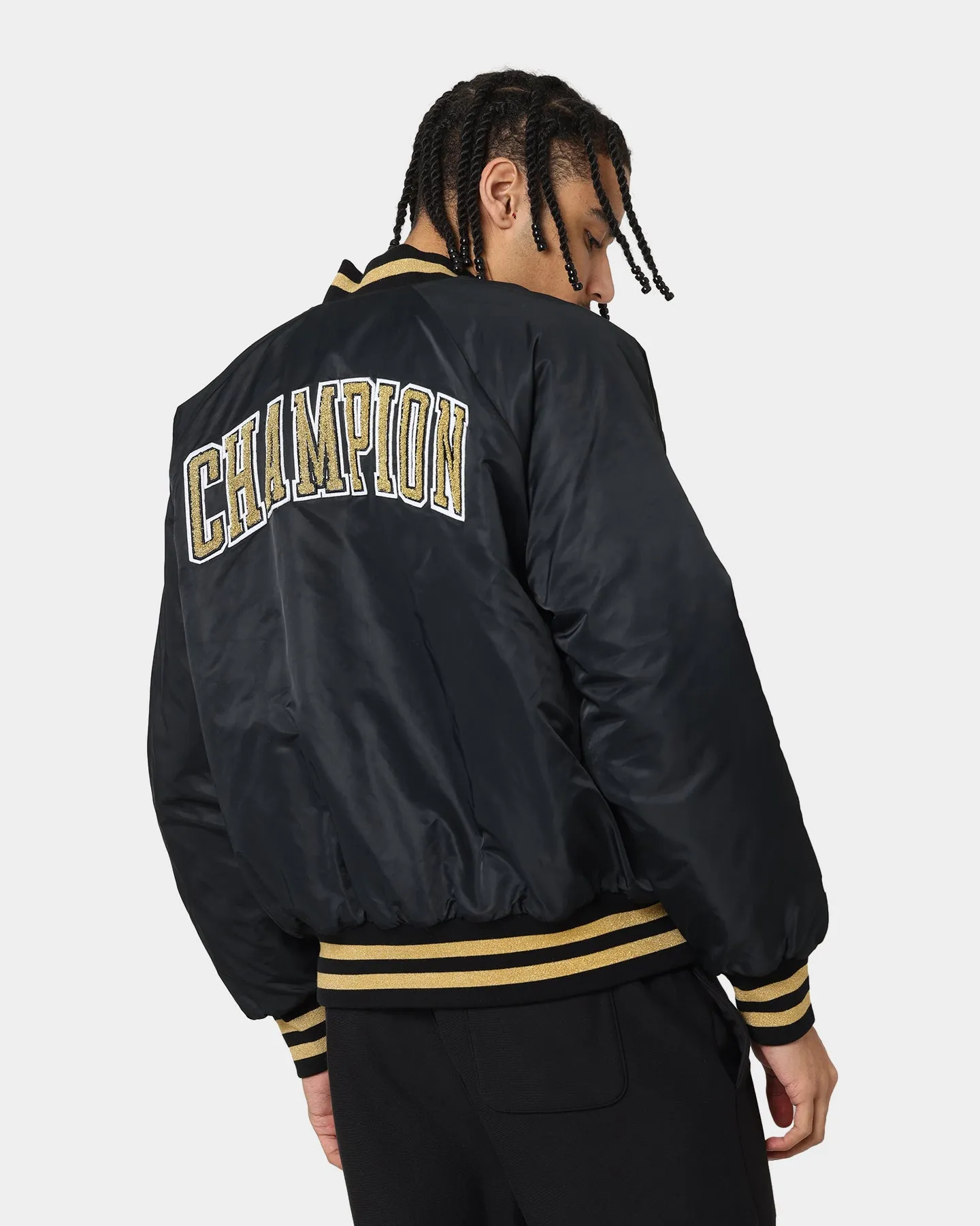 Champion LFS Letterman Jacket Black/Gold Performance Outerwear Dirt Repellent Surface