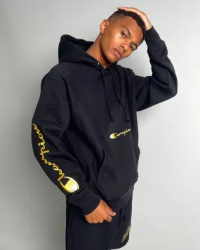 Motion Friendly Statement Champion Men's Rev Weave Script Hoodie Black/Gold