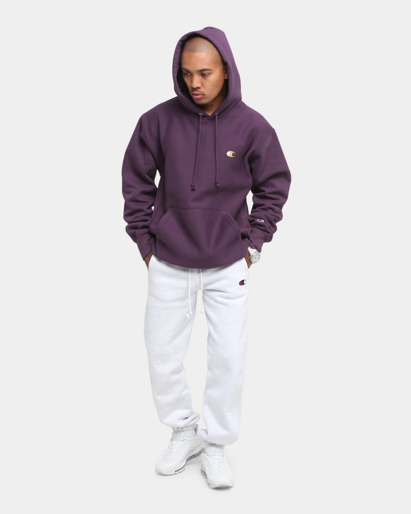 Cold-Weather Comfort Champion Rev Weave Hoodie Purple