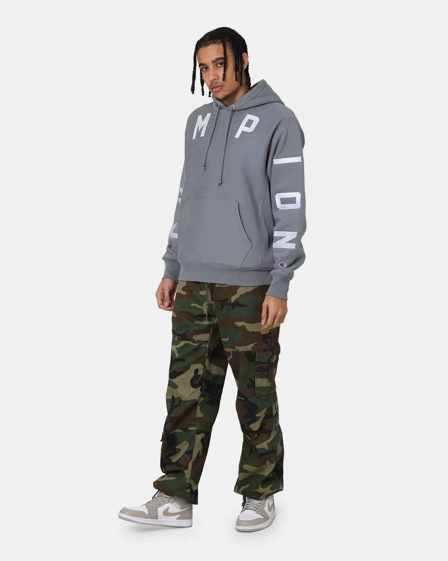 OversizedFit Recharge Champion Reverse Weave Arch Logo Hoodie Calico Grey