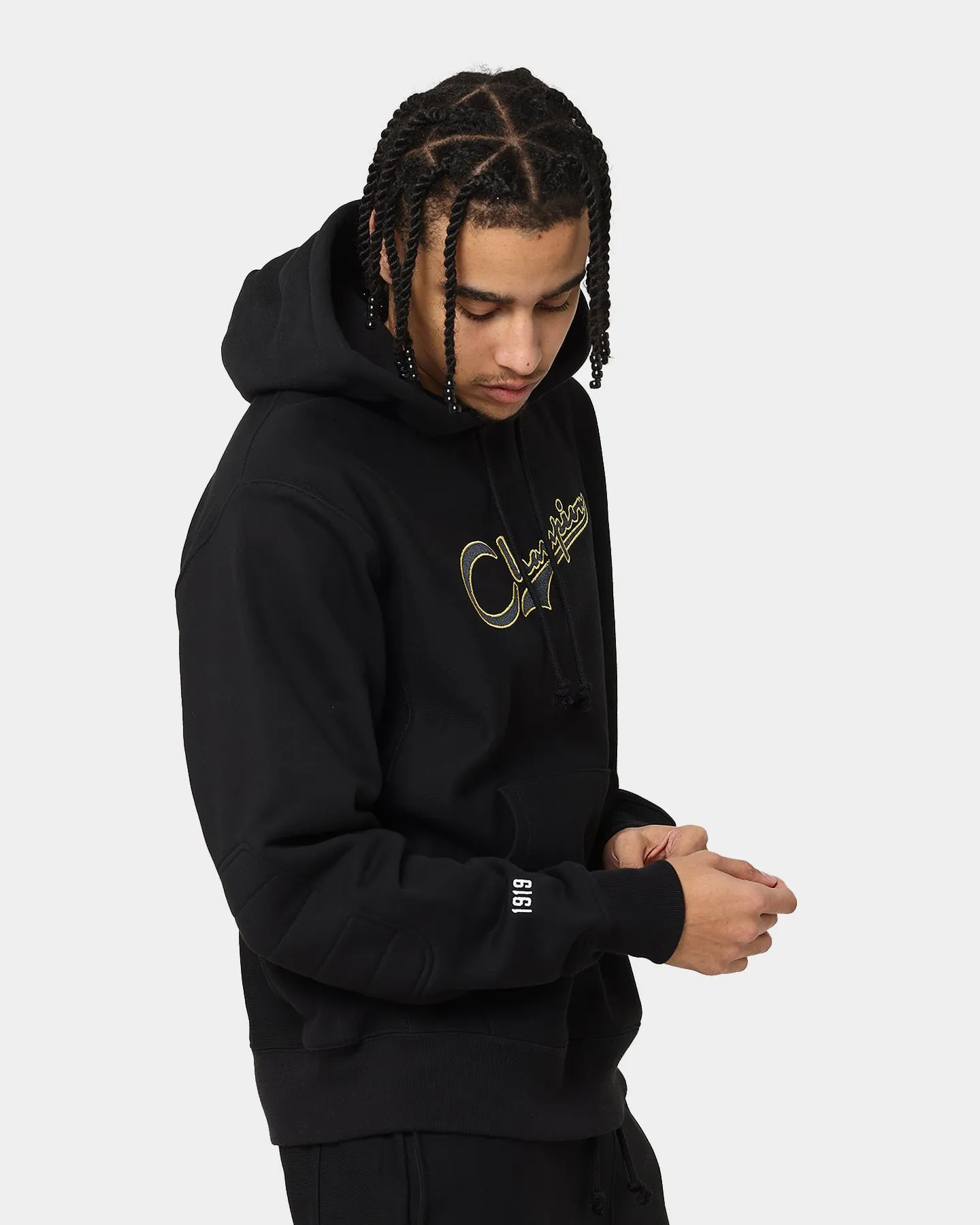 Chain Taped Seams Champion Reverse Weave Archive Script Hoodie Black/Gold