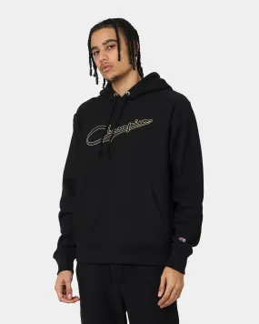 Champion Reverse Weave Archive Script Hoodie Black/Gold Rugged Durability Anti-static