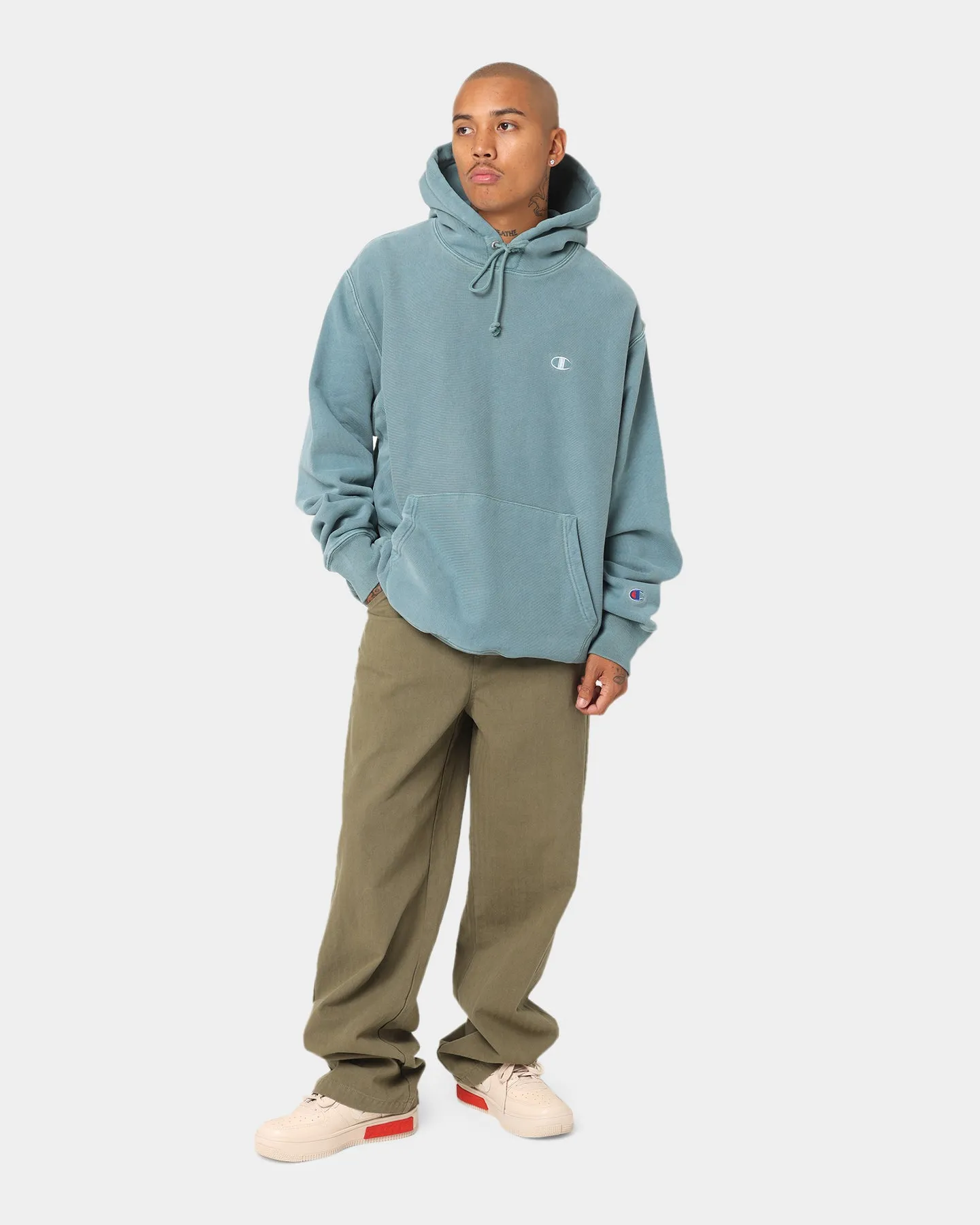 Seamless Edging Promise Champion Reverse Weave Garm Dye Hoodie Aqua Tonic