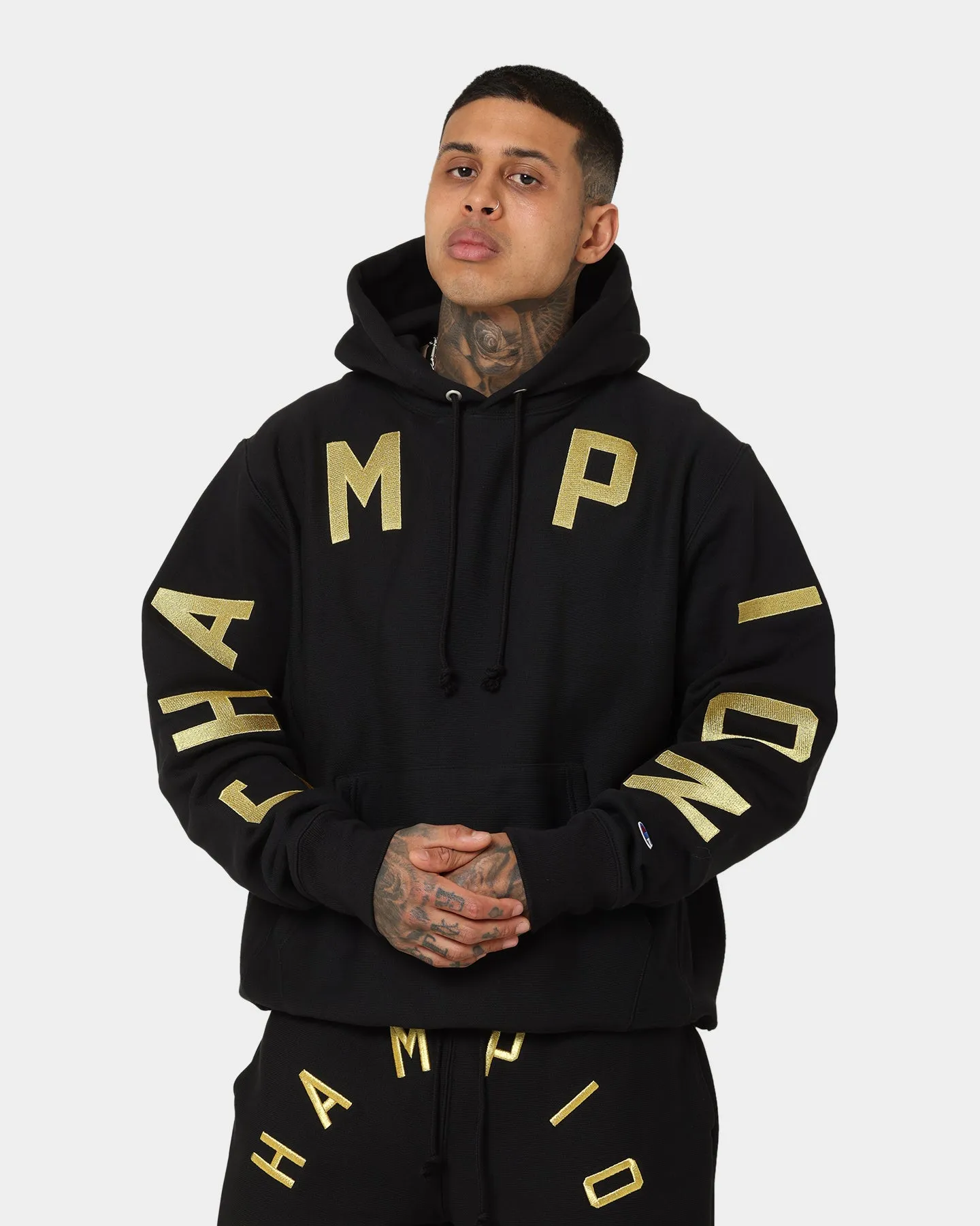 Soft Touch Champion Reverse Weave Large Arch Hoodie Black/Gold