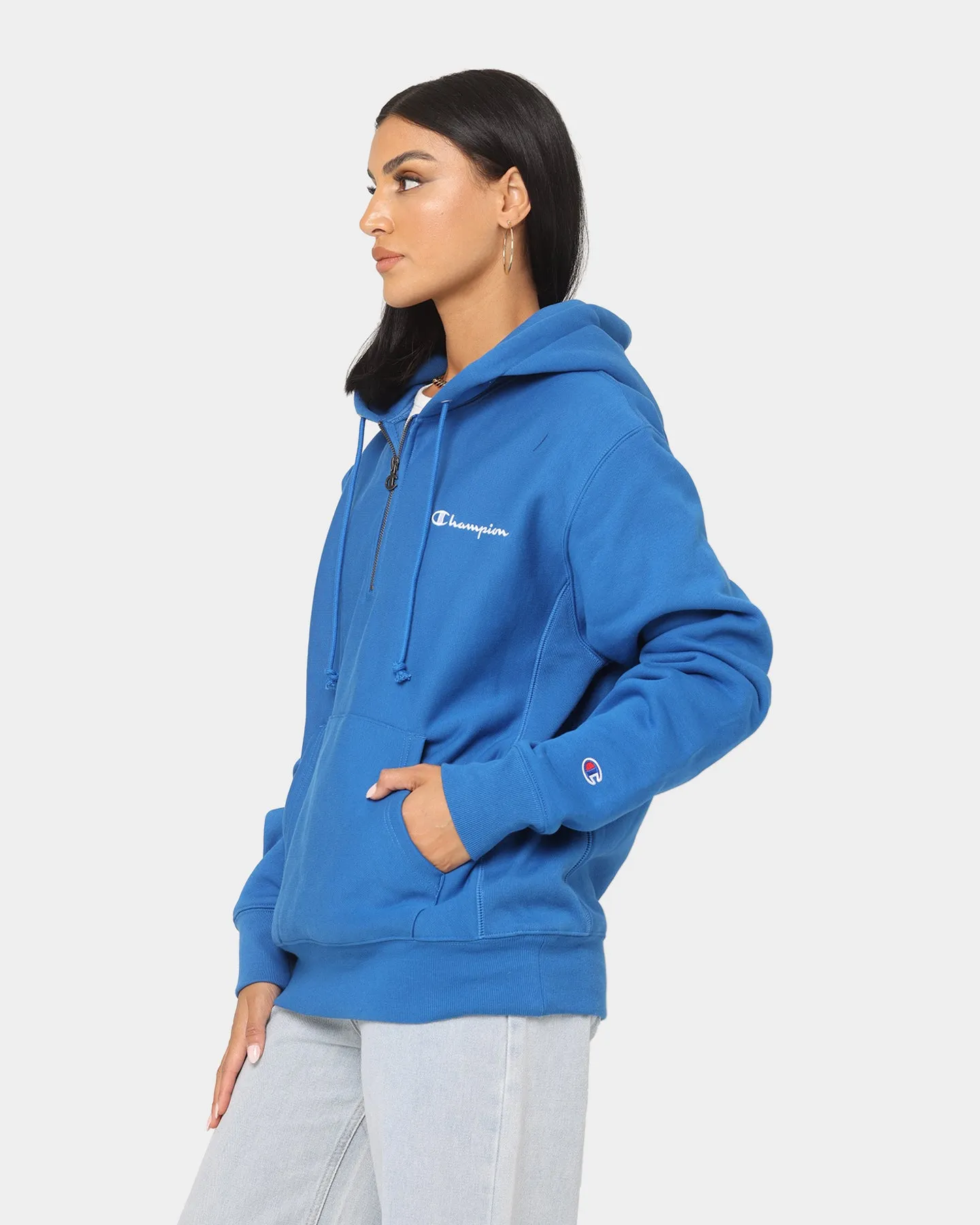 Instance Champion Reverse Weave Quarter Zip Hoodie Living In Blue