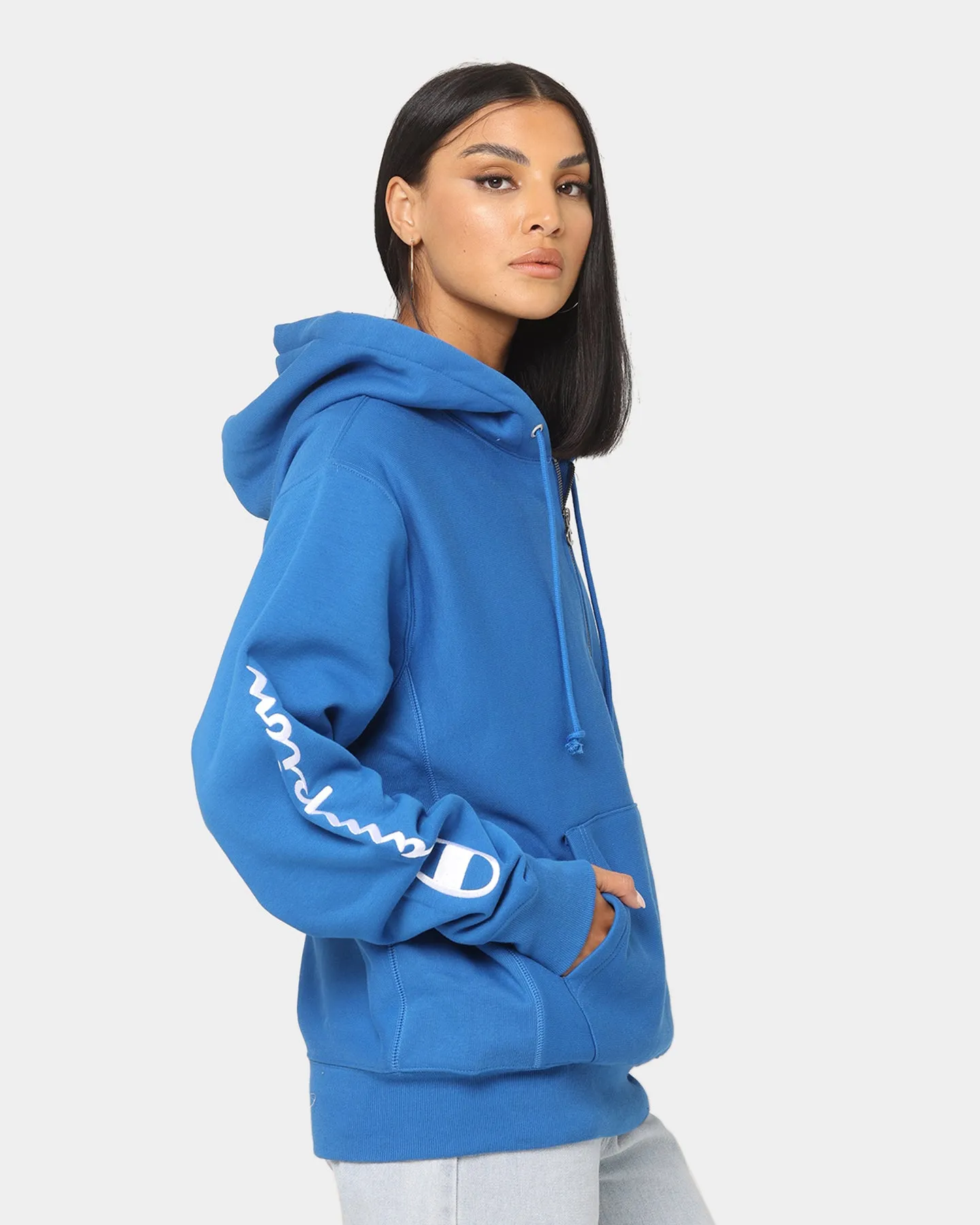 Travel Fashion Champion Reverse Weave Quarter Zip Hoodie Living In Blue