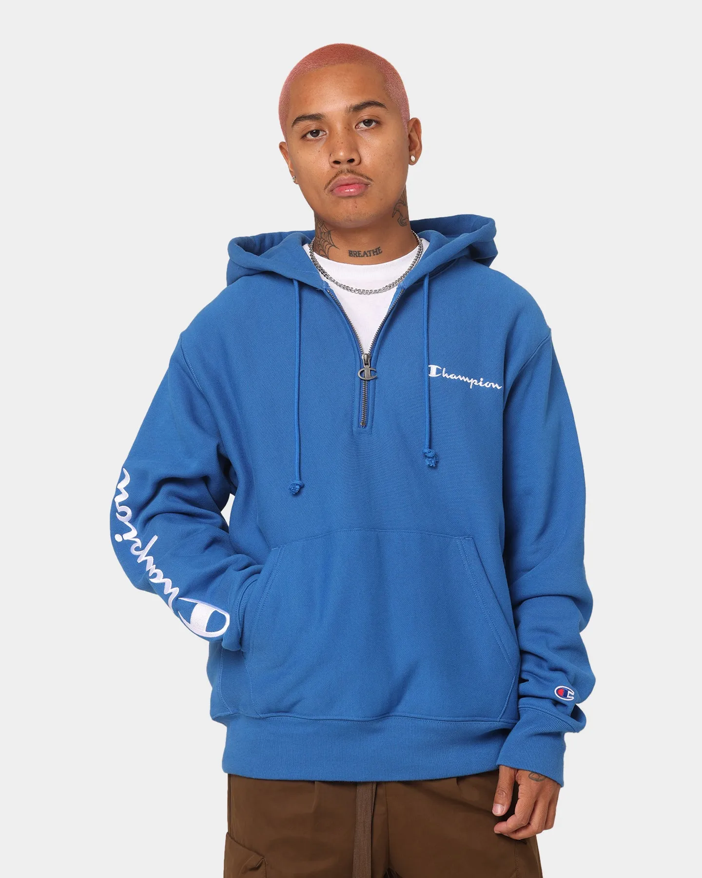 Launch NoiseReduced Closure System Champion Reverse Weave Quarter Zip Hoodie Living In Blue
