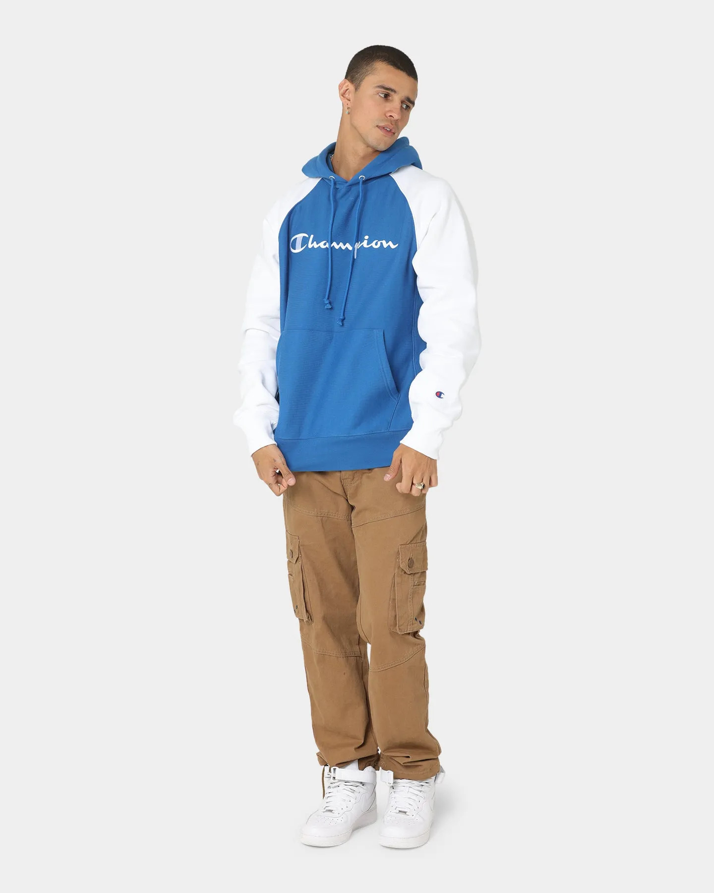 farmers Champion Reverse Weave Raglan Hoodie Living In Blue