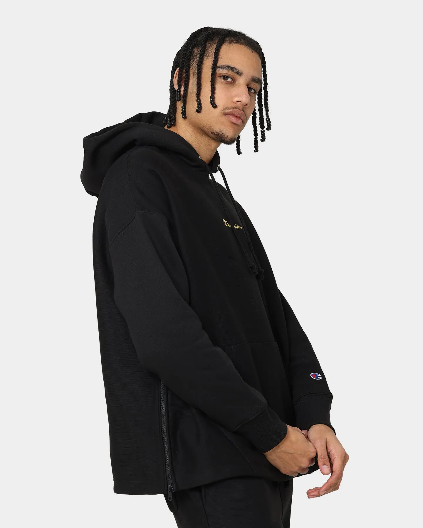 Champion Reverse Weave Relaxed Hem Zip Hoodie Black/Gold BreathableTechnology Indication
