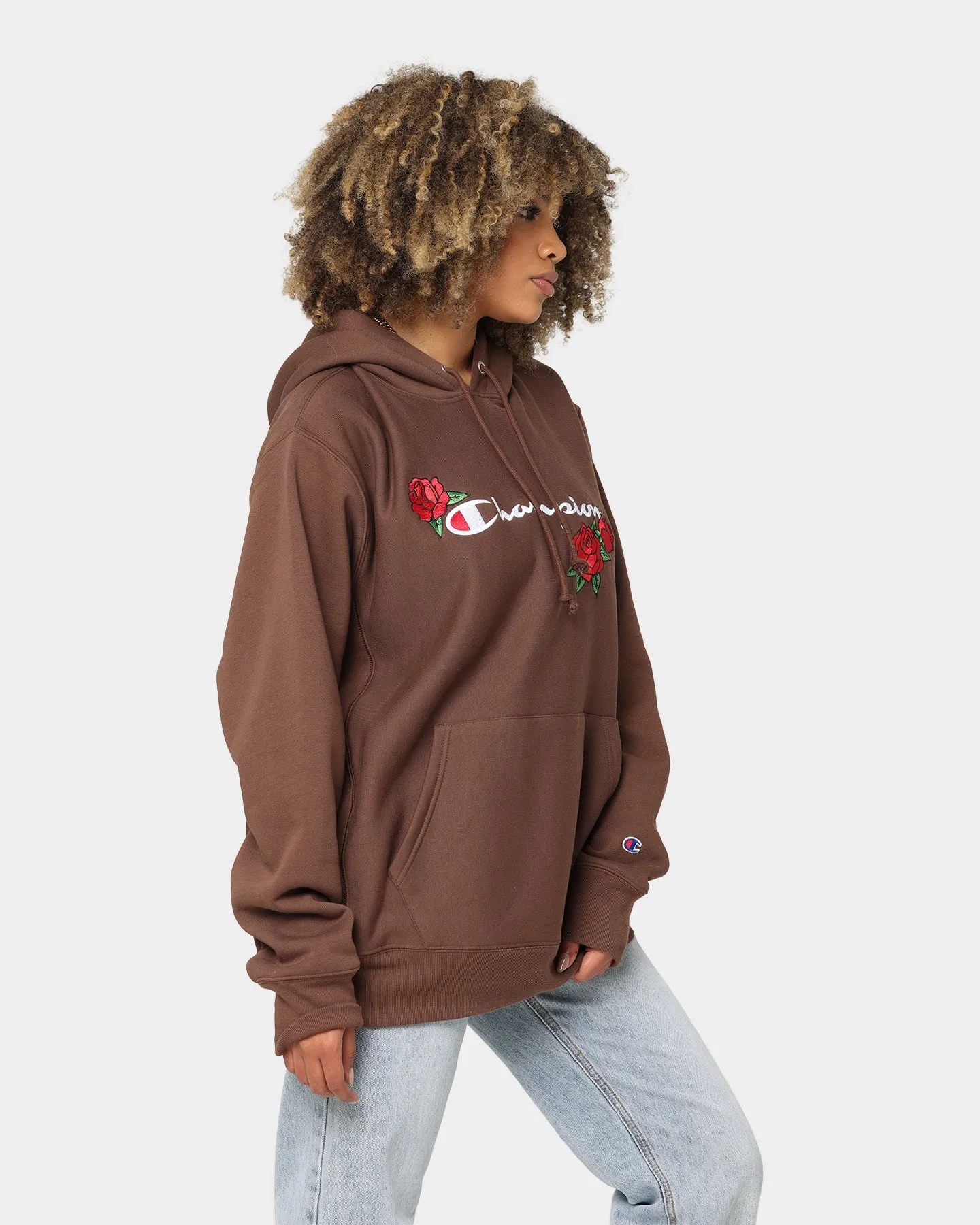 Durable Seams Full Zip Closure Champion Reverse Weave Roses Embroidery Hoodie Coco Loco