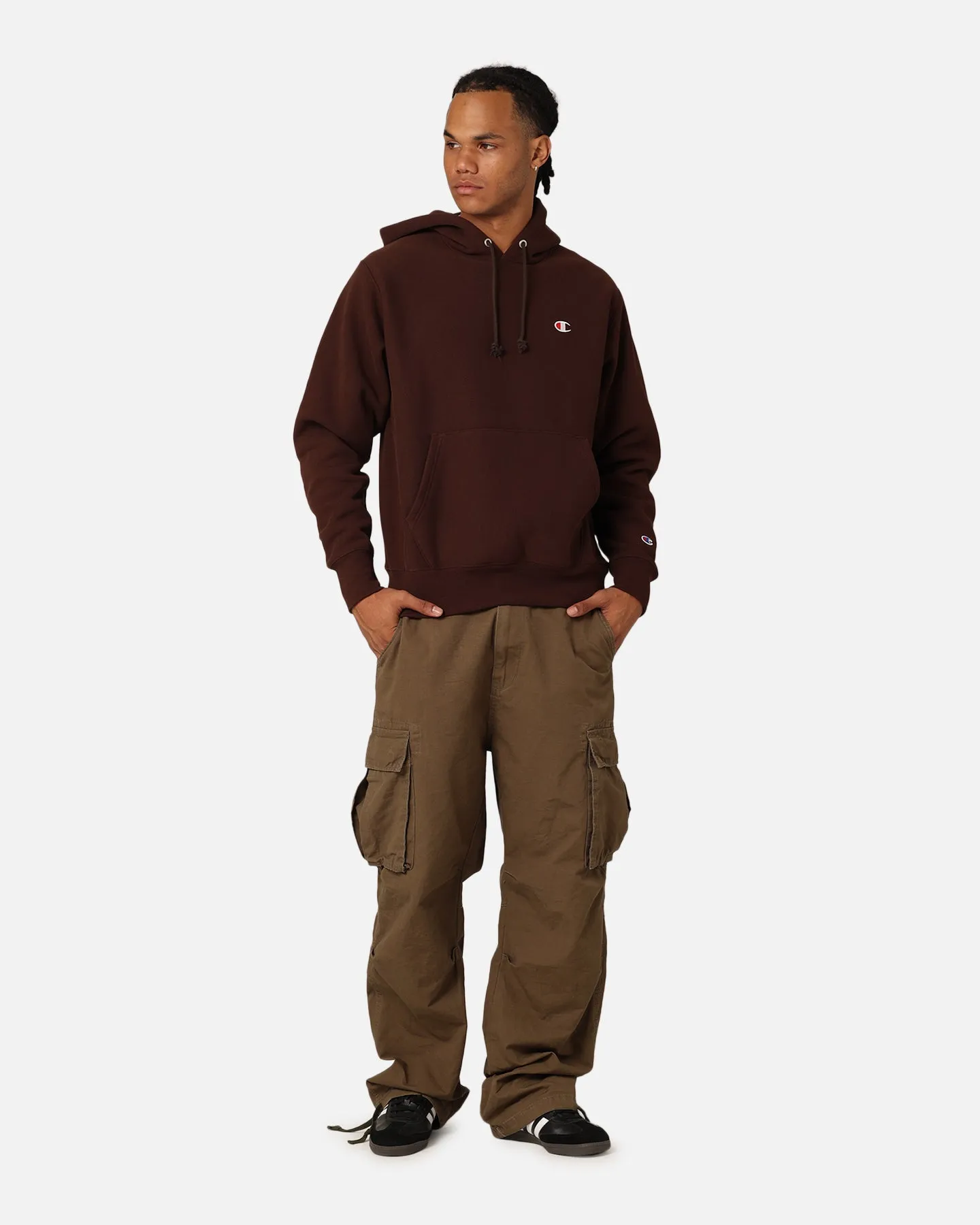 Durable Seams Champion Reverse Weave Small C Hoodie Brown