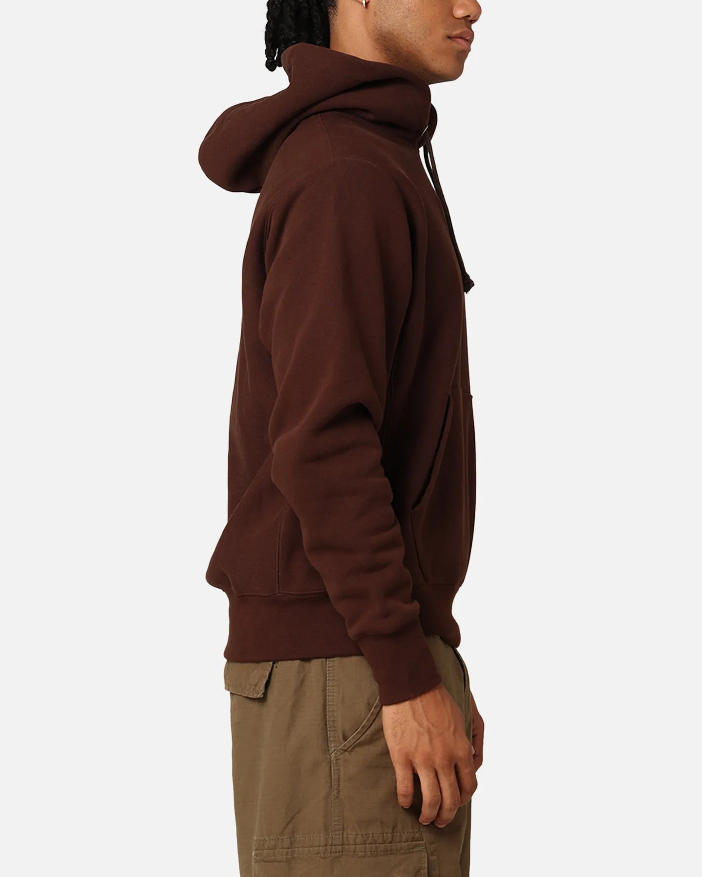 Champion Reverse Weave Small C Hoodie Brown everyday staple Patchwork
