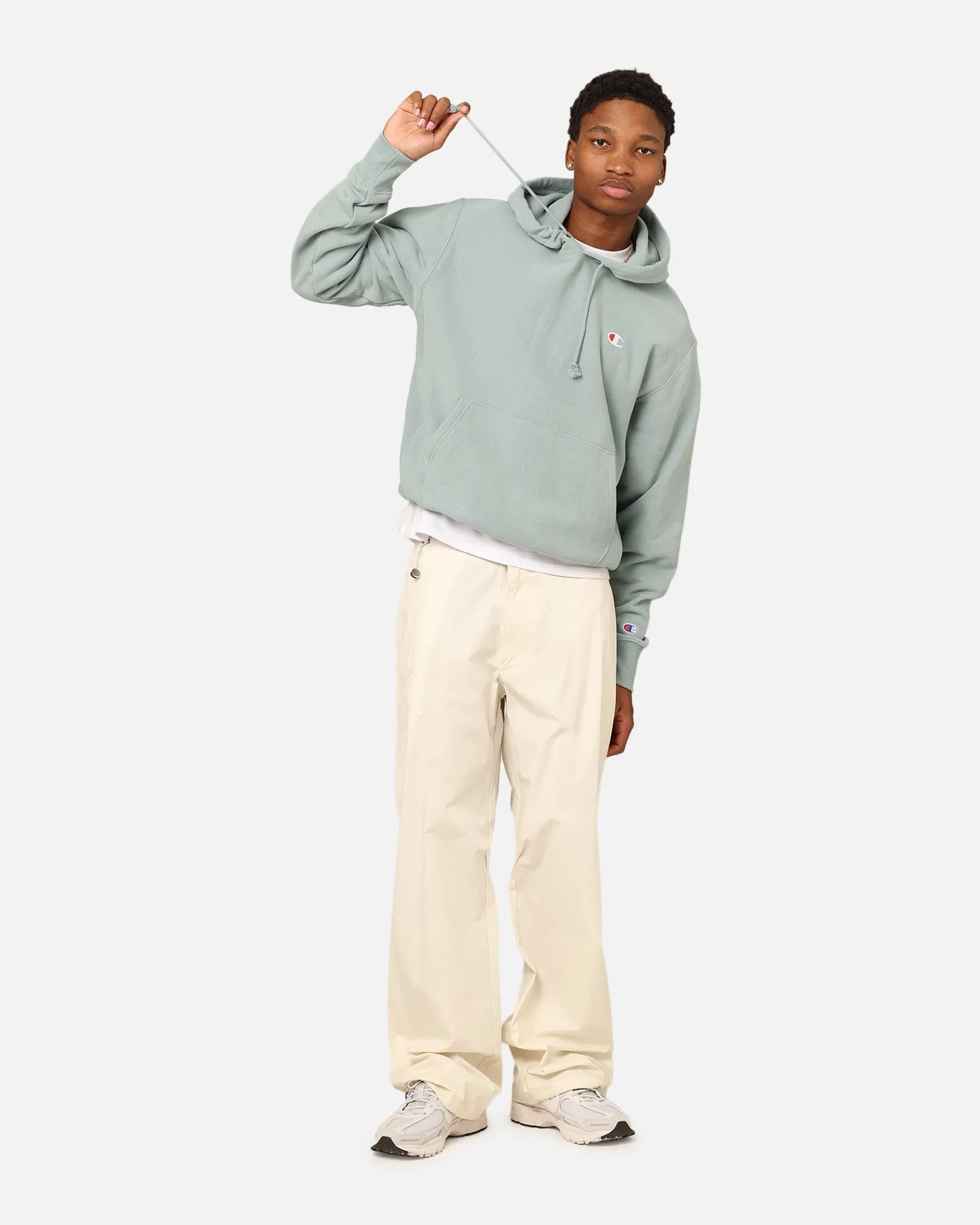 Champion Reverse Weave Terry Hoodie Sage Shimmer Green Relaxed Layer Appointment