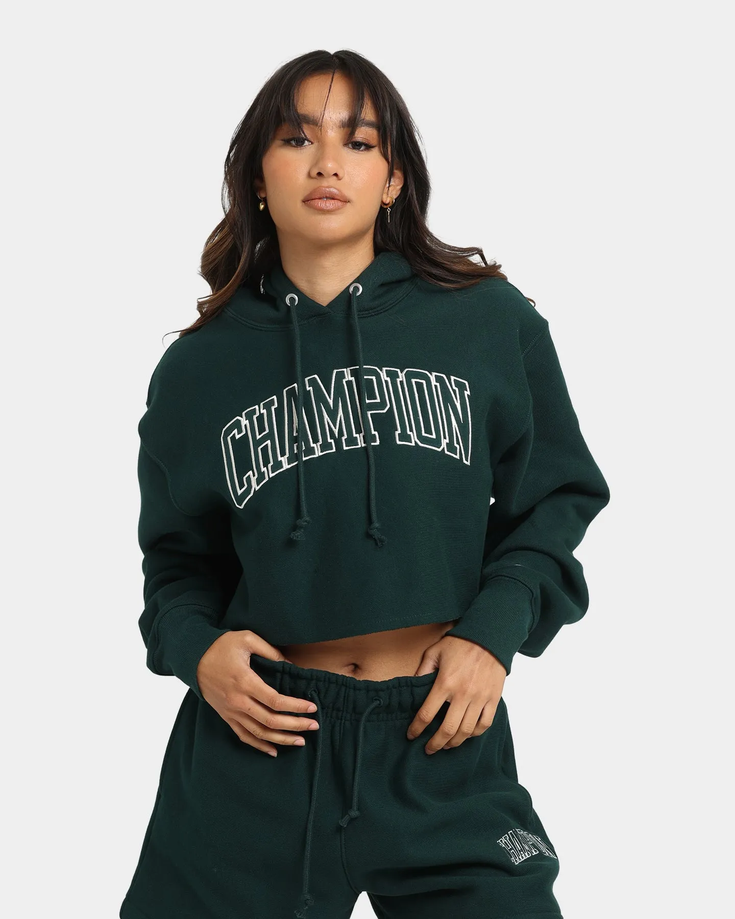 Champion Women's Reverse Weave Cropped Hoodie Mid Field Functional Design Water Repellent Finish