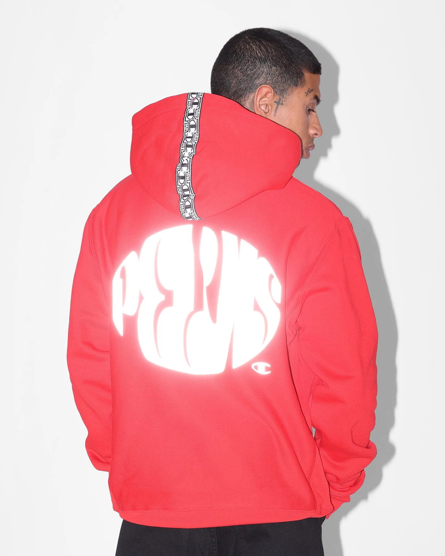 Champion X Pelvis Reverse Weave Hoodie Team Red Scarlet Compression Stitching