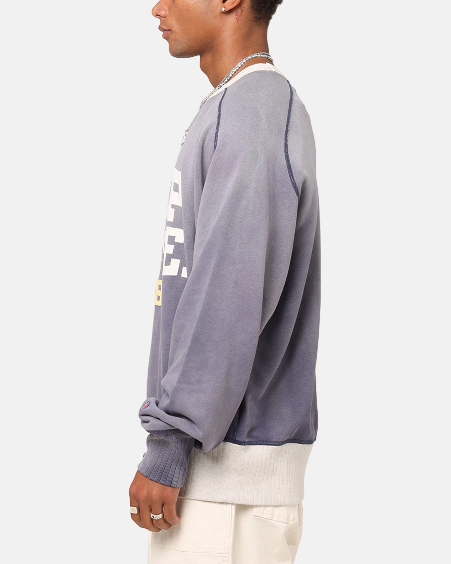 Champion 50's Saddle Crew Sweatshirt Athletic Navy Casual Chic Look