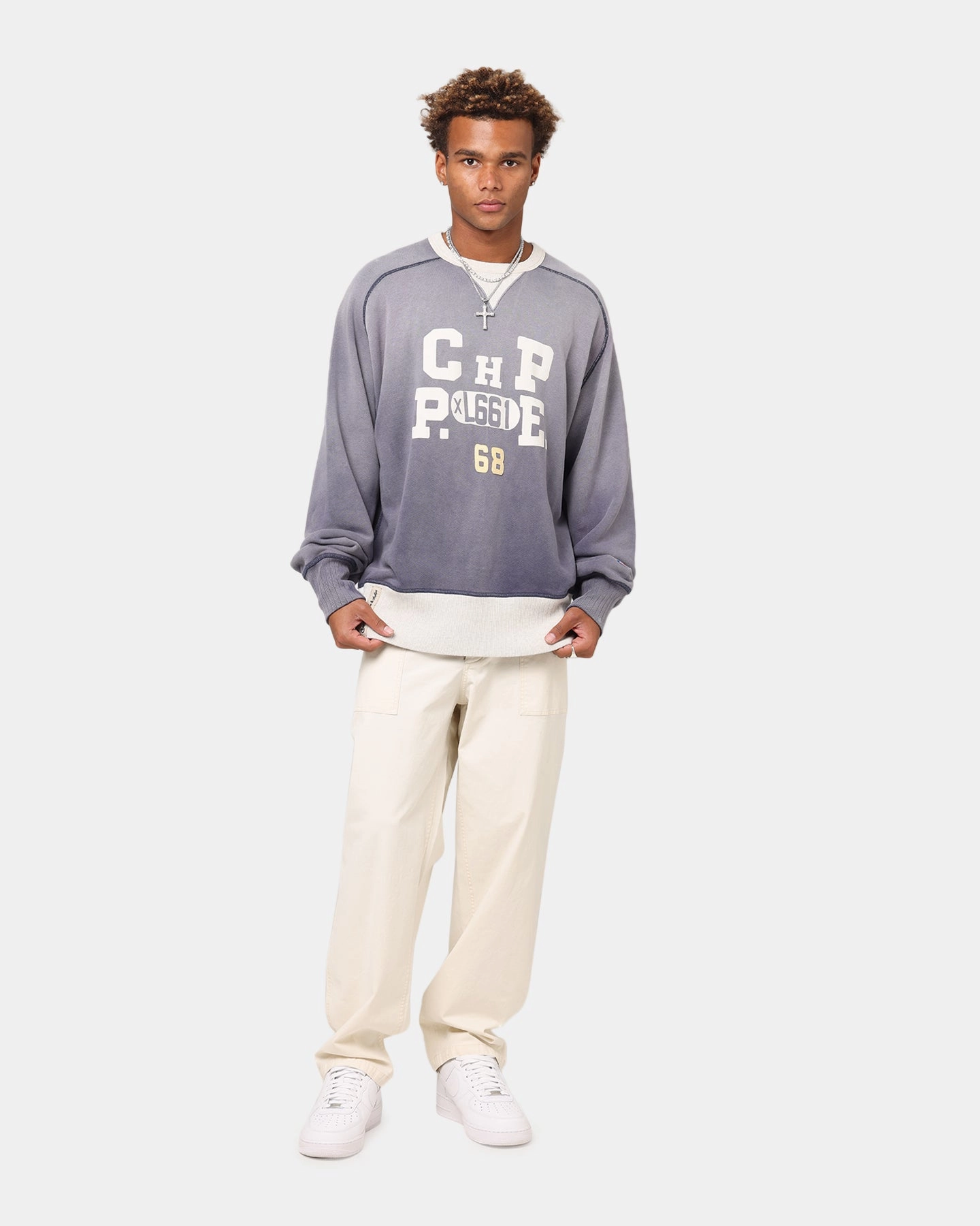 Knit Layering Cozy Touch Champion 50's Saddle Crew Sweatshirt Athletic Navy