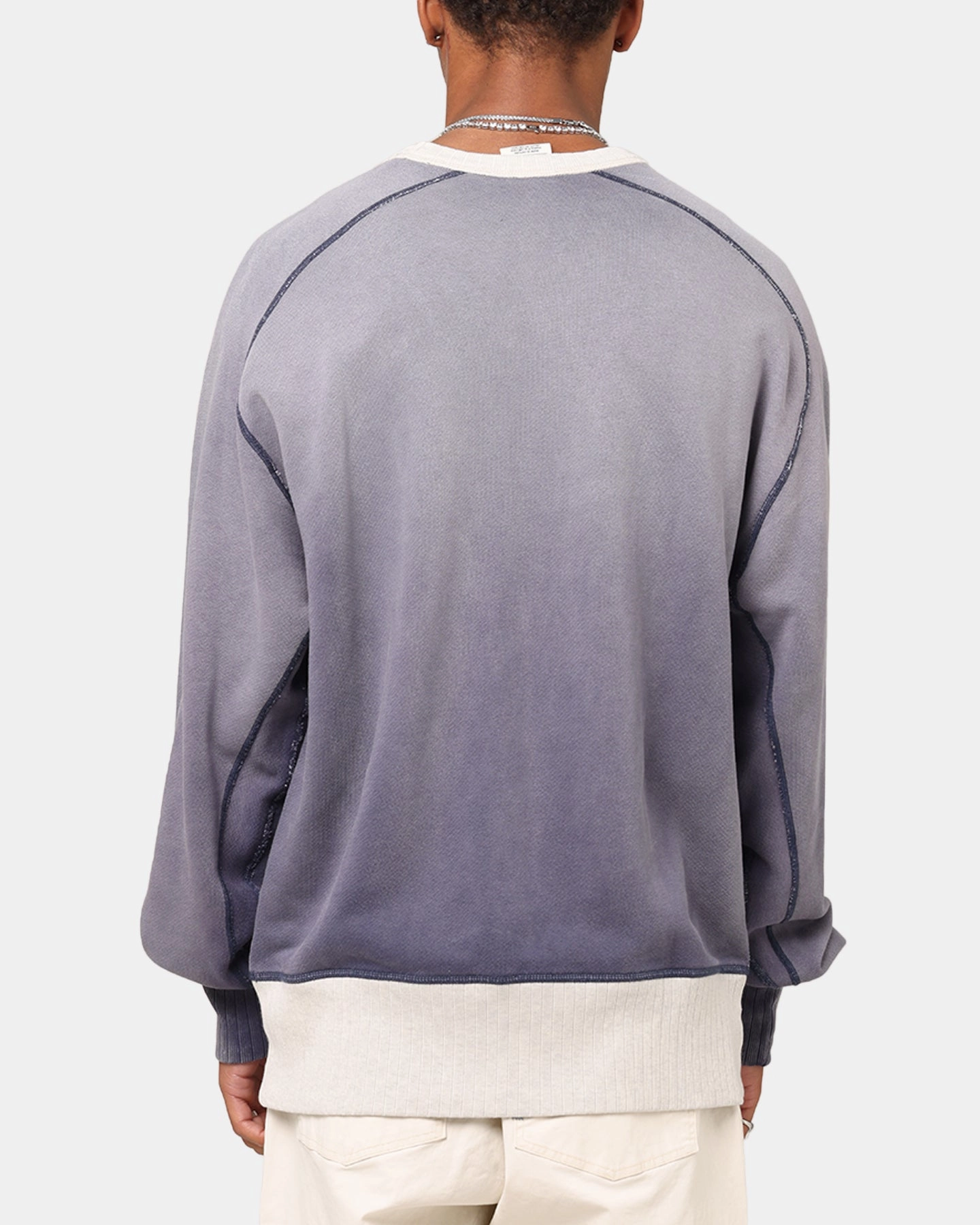 Champion 50's Saddle Crew Sweatshirt Athletic Navy Bias Cut Hem Details Soft and Elegant