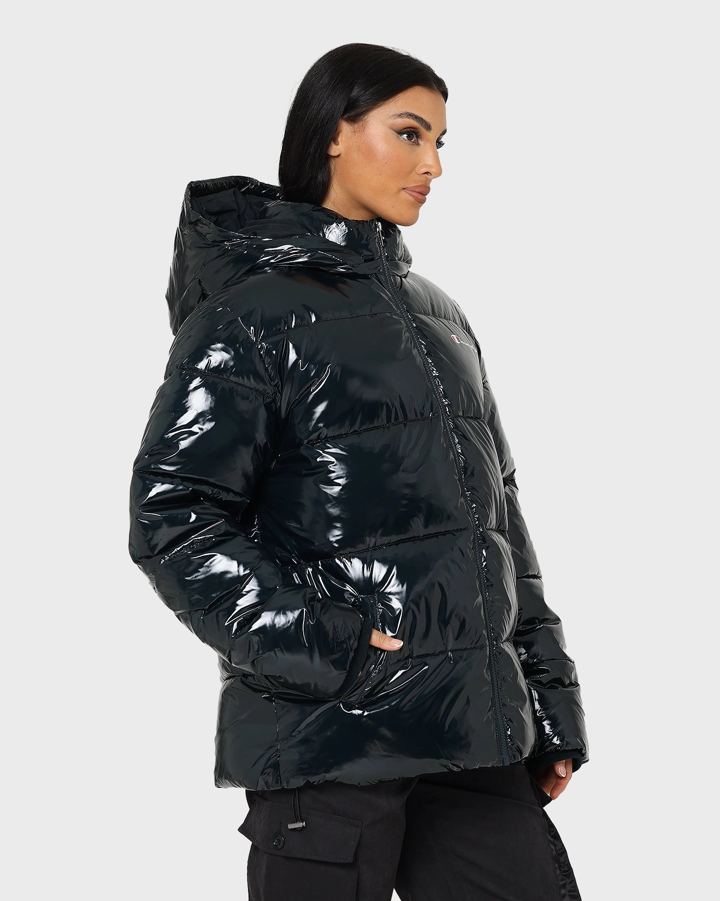 Champion High Shine Puffer Jacket Black windproof lining