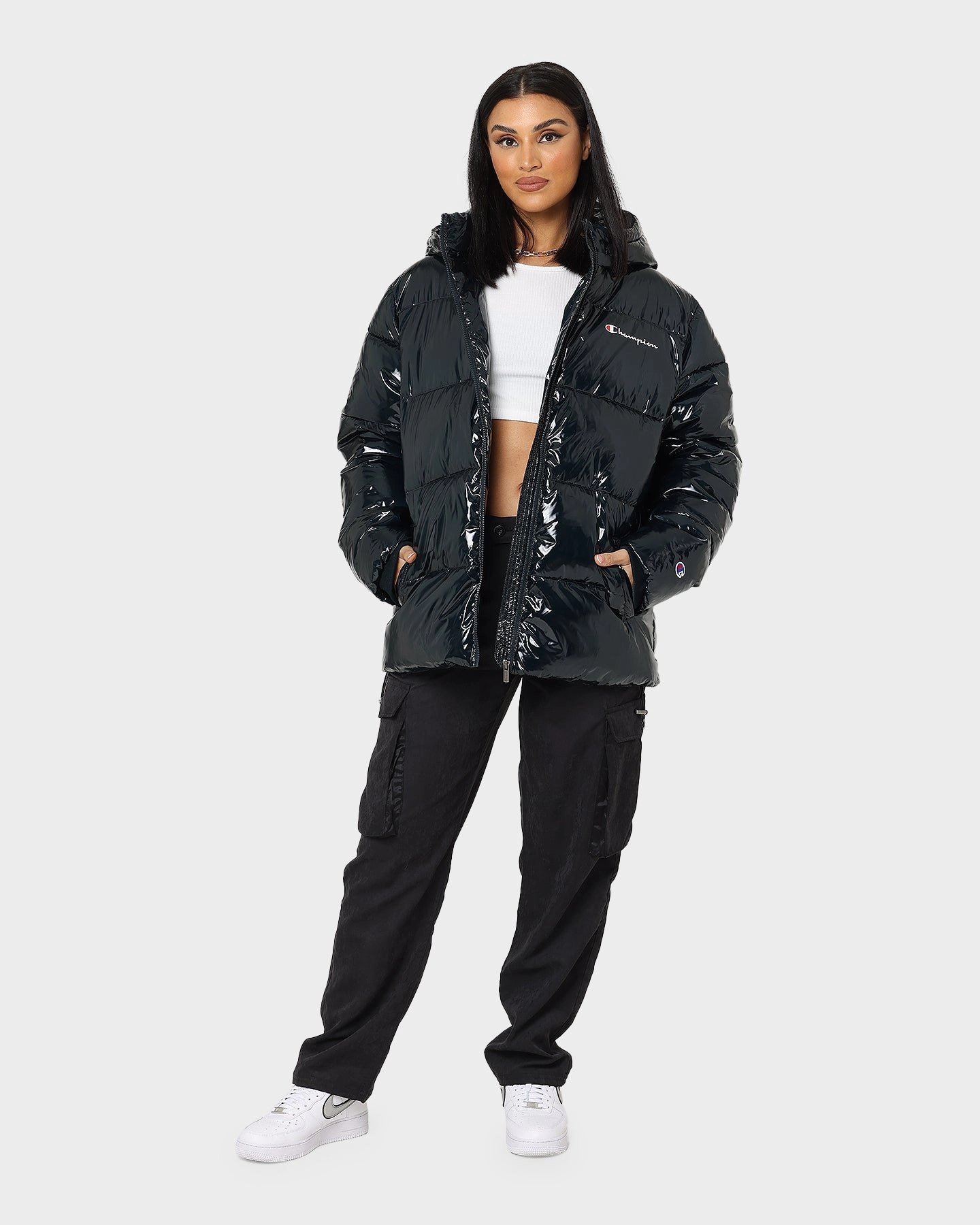 insulated Champion High Shine Puffer Jacket Black