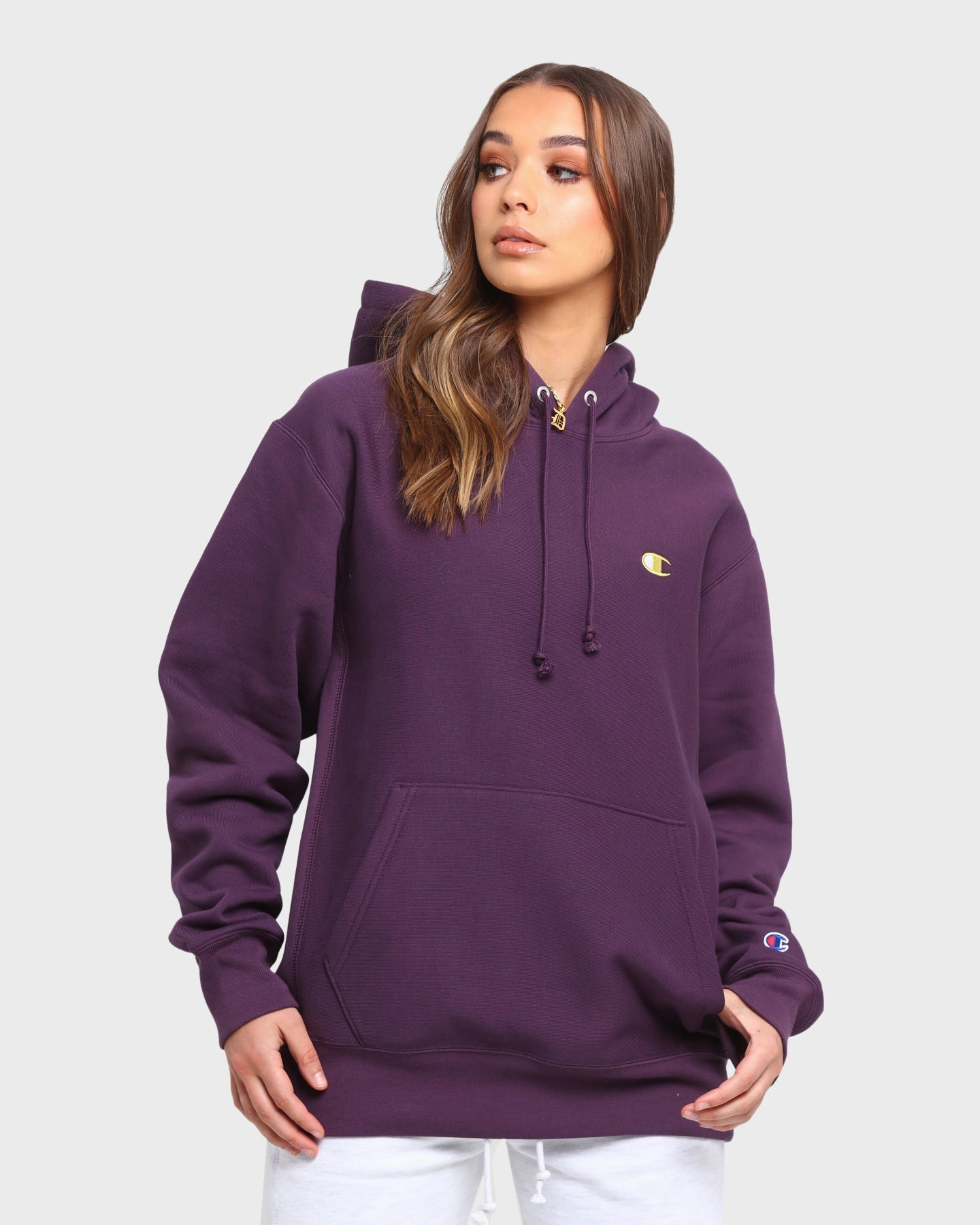 Champion Rev Weave Hoodie Purple Trunk Static Resistant