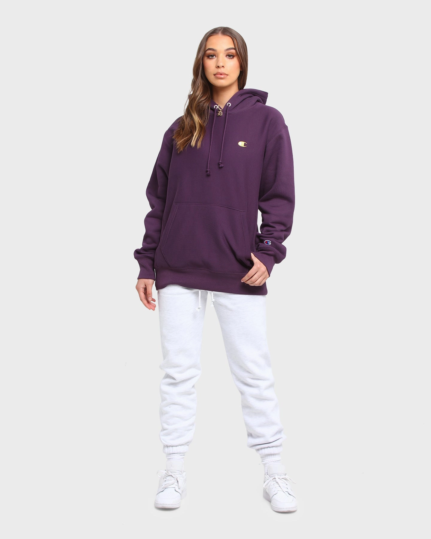 Champion Rev Weave Hoodie Purple Relaxed Layer Soft