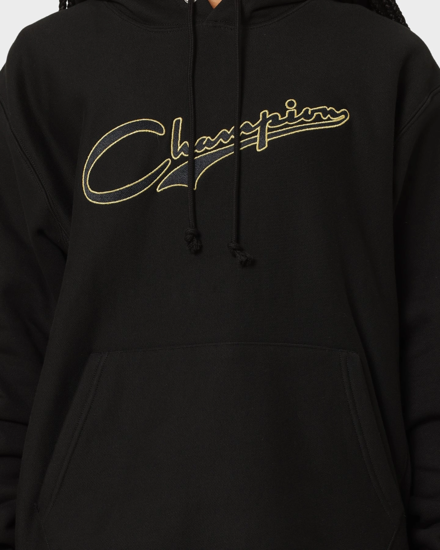 Printed Champion Reverse Weave Archive Script Hoodie Black/Gold