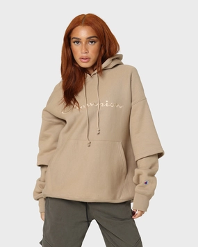 Perforated Details Champion Reverse Weave Double Layer Hoodie Country Walnut