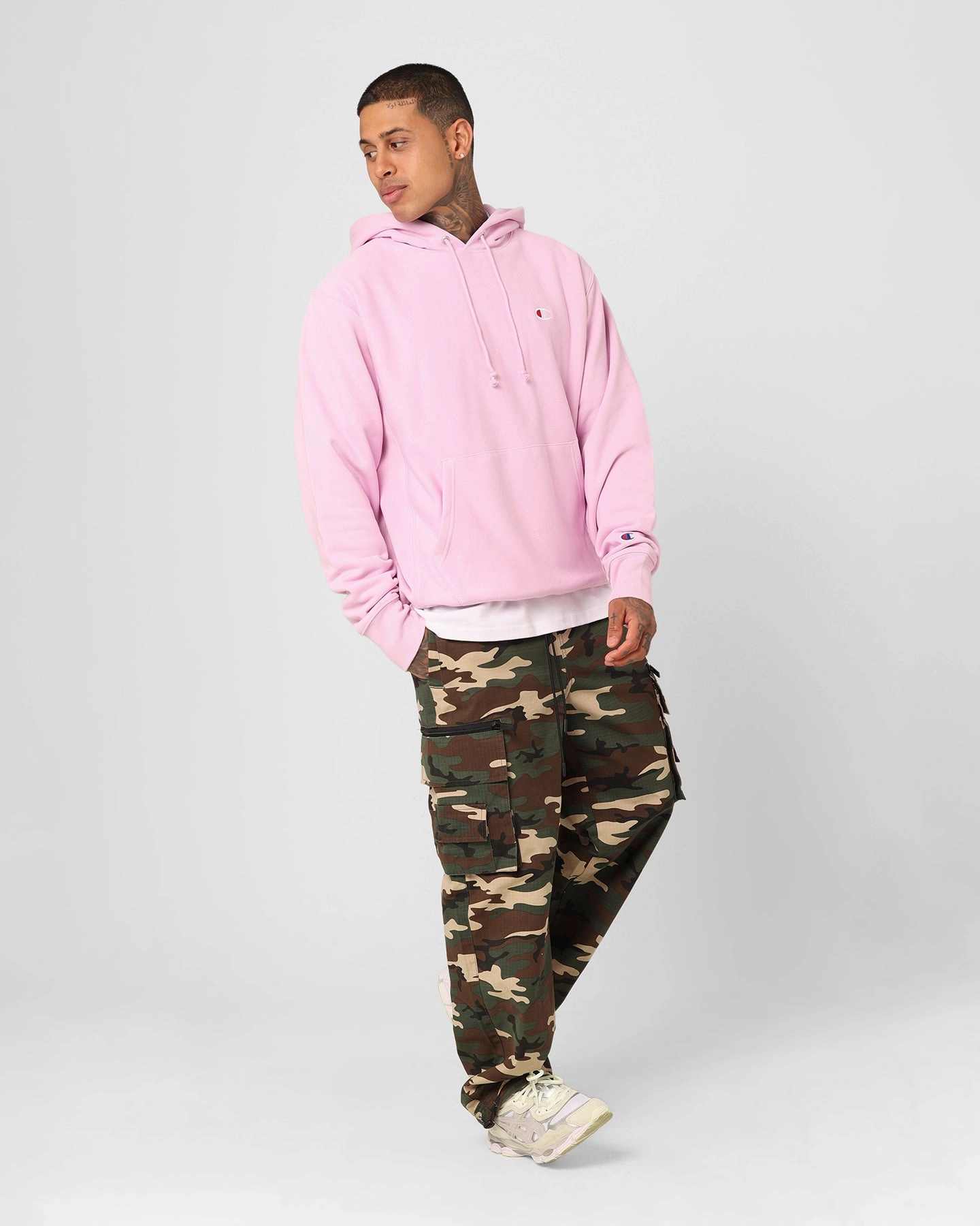 Champion Reverse Weave French Terry Hoodie Cotton Pink Pos Button-up
