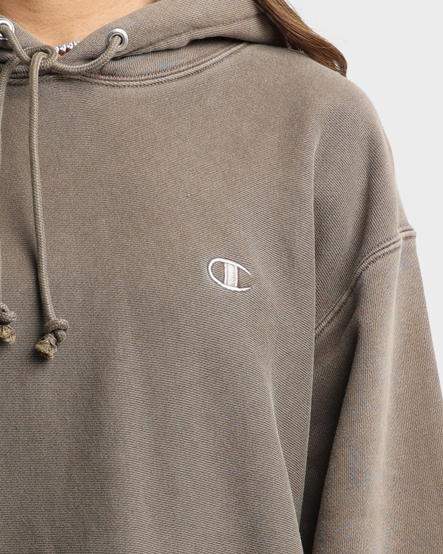 Champion Reverse Weave Garm Dye Hoodie Latte Brown Lightweight Layer