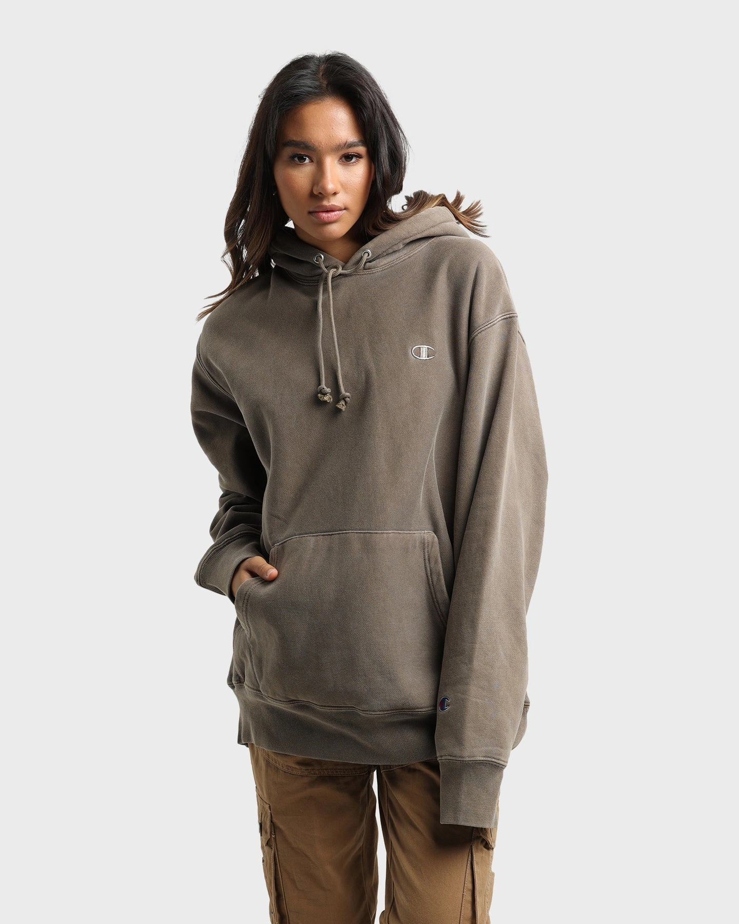 Champion Reverse Weave Garm Dye Hoodie Latte Brown City