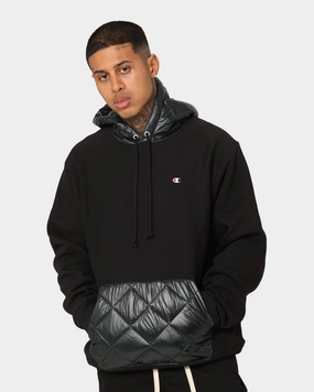 Champion Reverse Weave Puffer Hoodie Black Active Edge