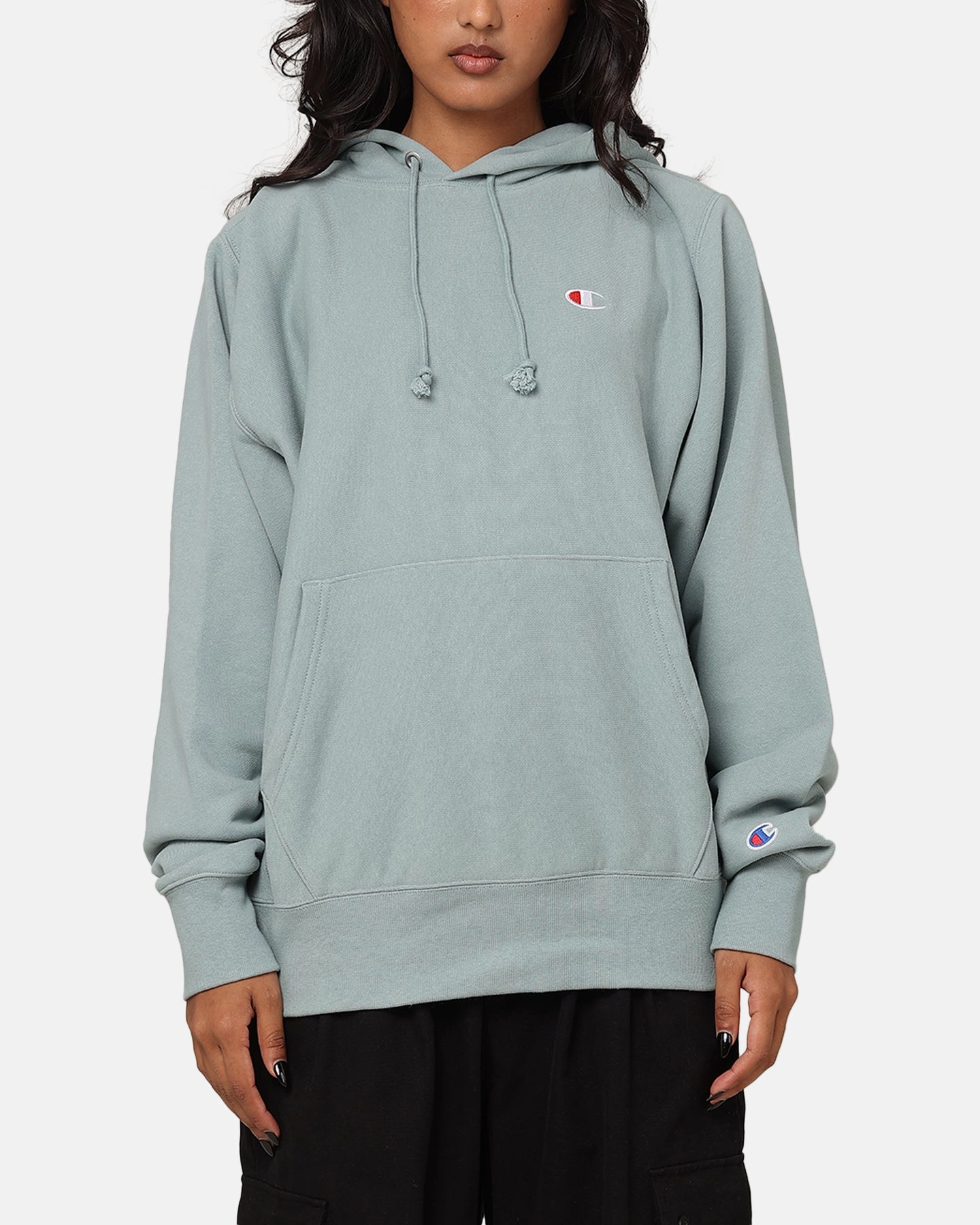 men's fashion OdorControl Treatment Champion Reverse Weave Terry Hoodie Sage Shimmer Green