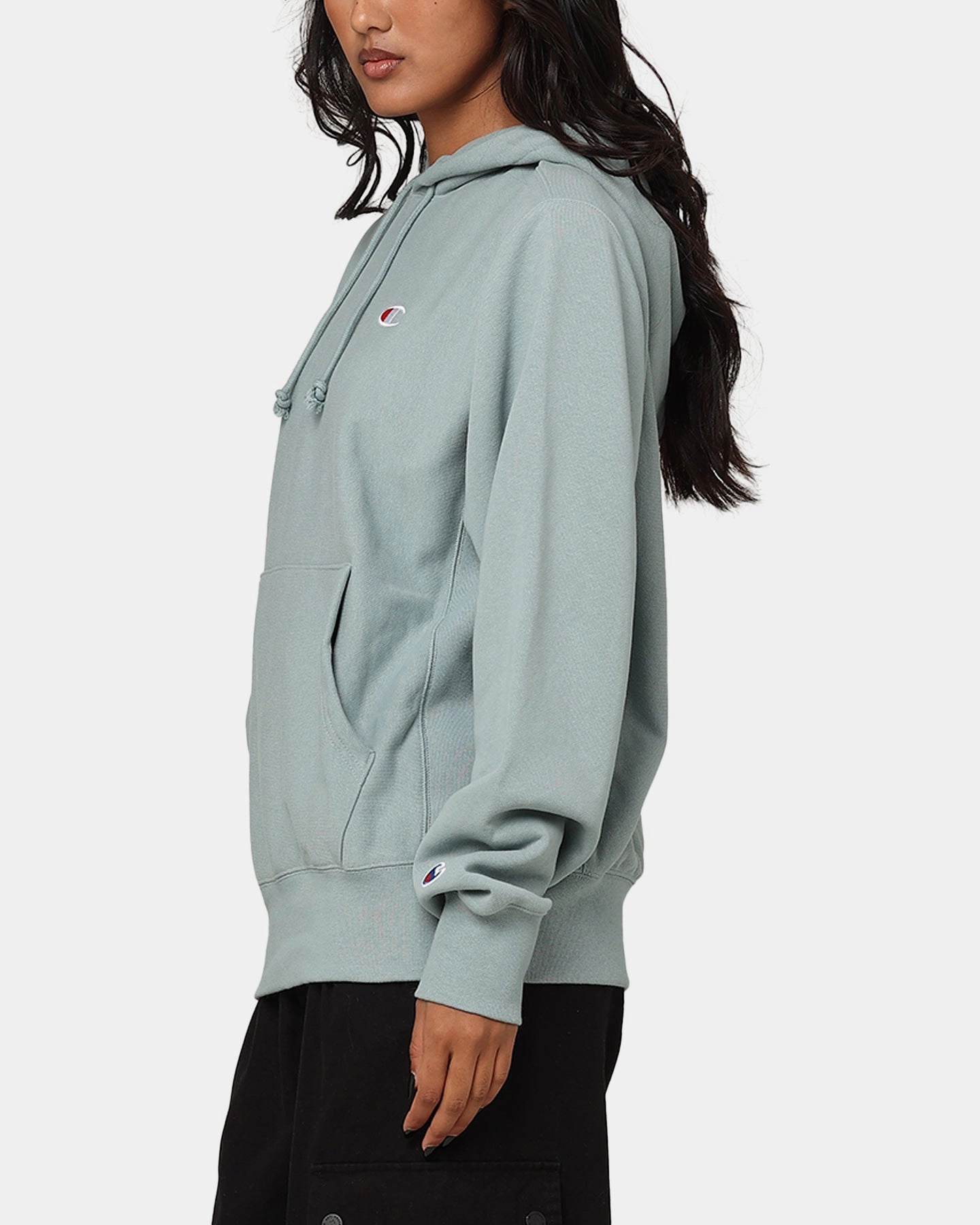 Champion Reverse Weave Terry Hoodie Sage Shimmer Green Spread Wilderness