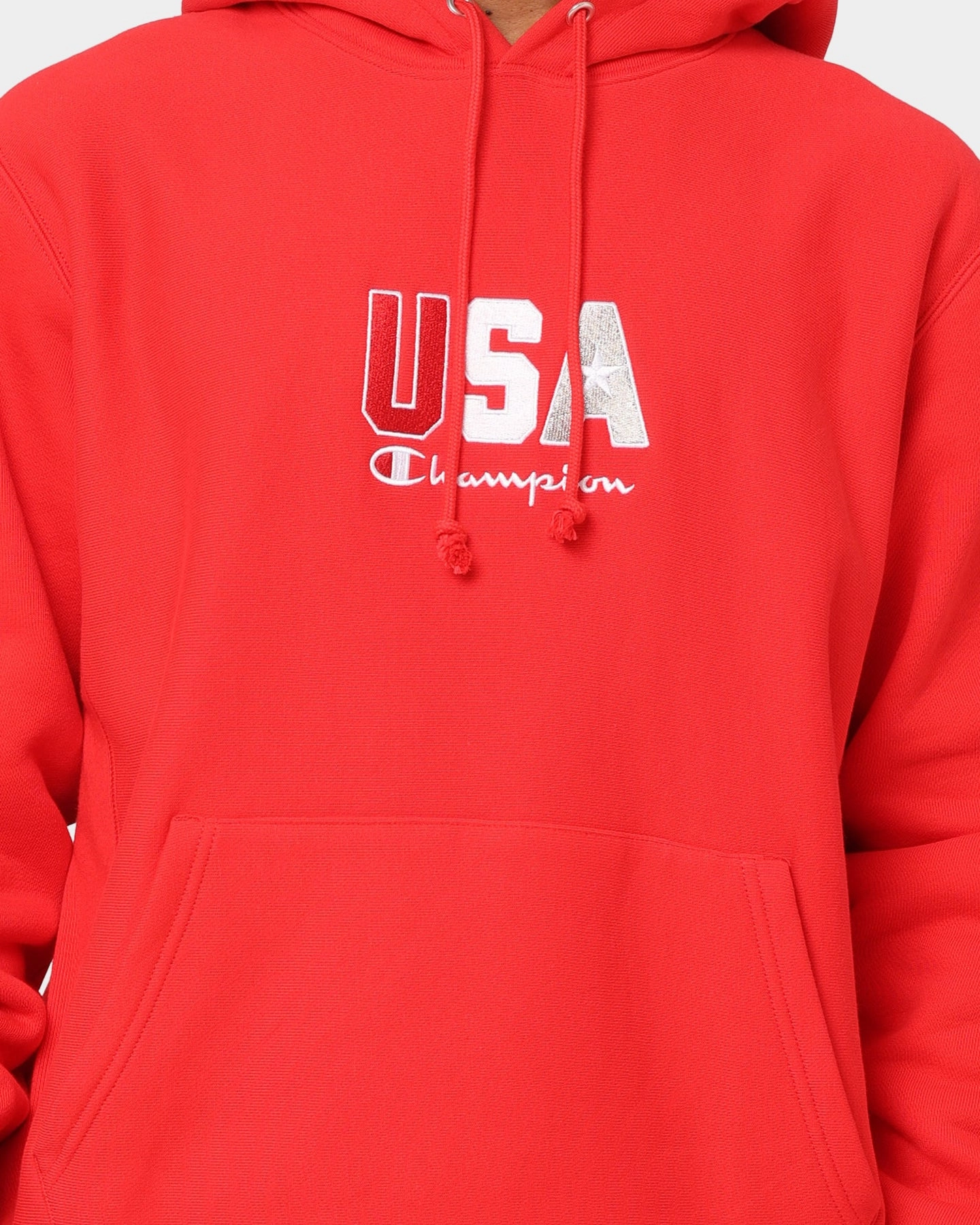 Champion Reverse Weave USA Hoodie Red Spark Csi Weather Fit Double Layered Edges