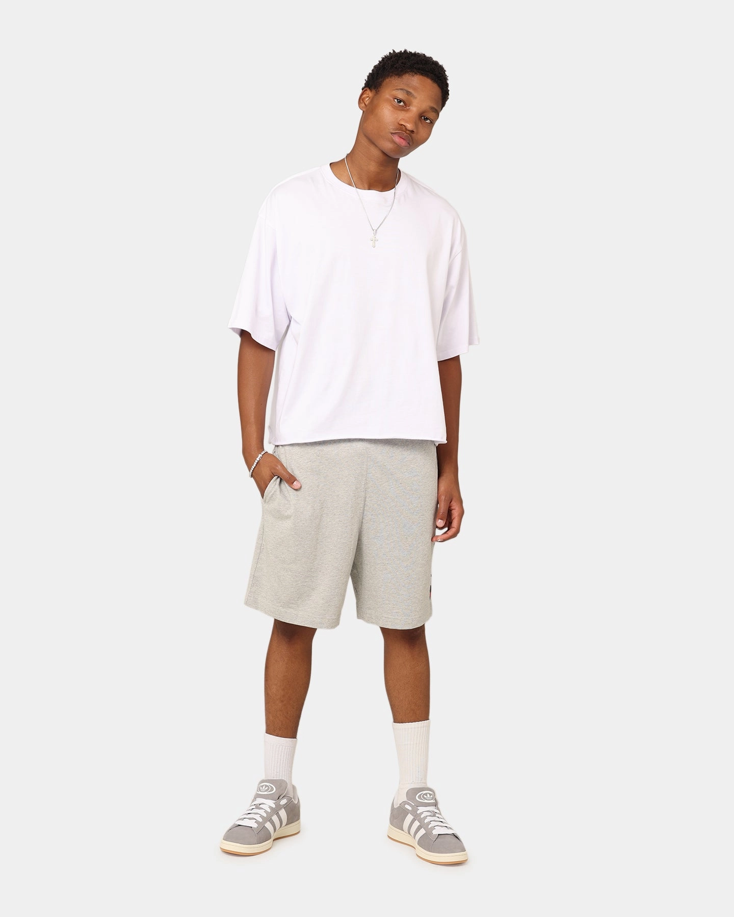 Unisex style Champion Script Jersey Shorts Oxford Heather