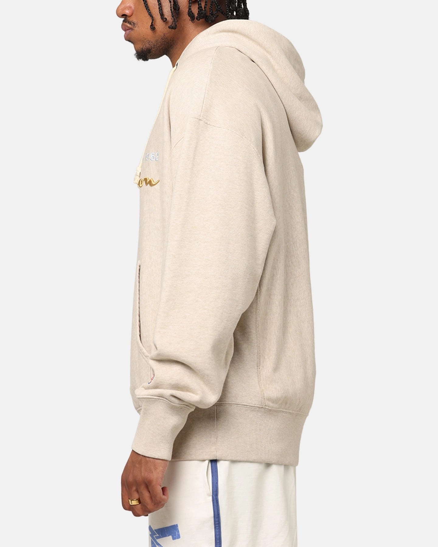 Champion Vintage Logo Sweatshirt Hoodie Oatmeal Heather Water Repellent