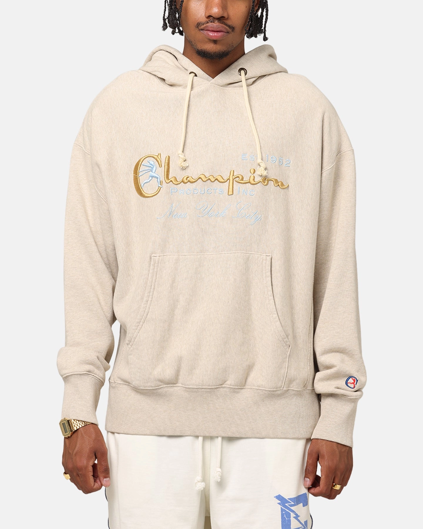 Champion Vintage Logo Sweatshirt Hoodie Oatmeal Heather Nursing wear
