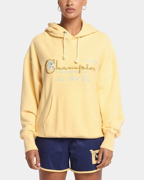Champion Vintage Logo Sweatshirt Hoodie Yellow Winter Shield Party outfit