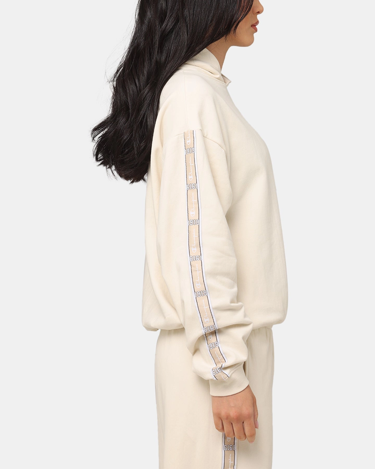 Warm Layer Sporty Style Champion Women's Lux Taping Hoodie Natural