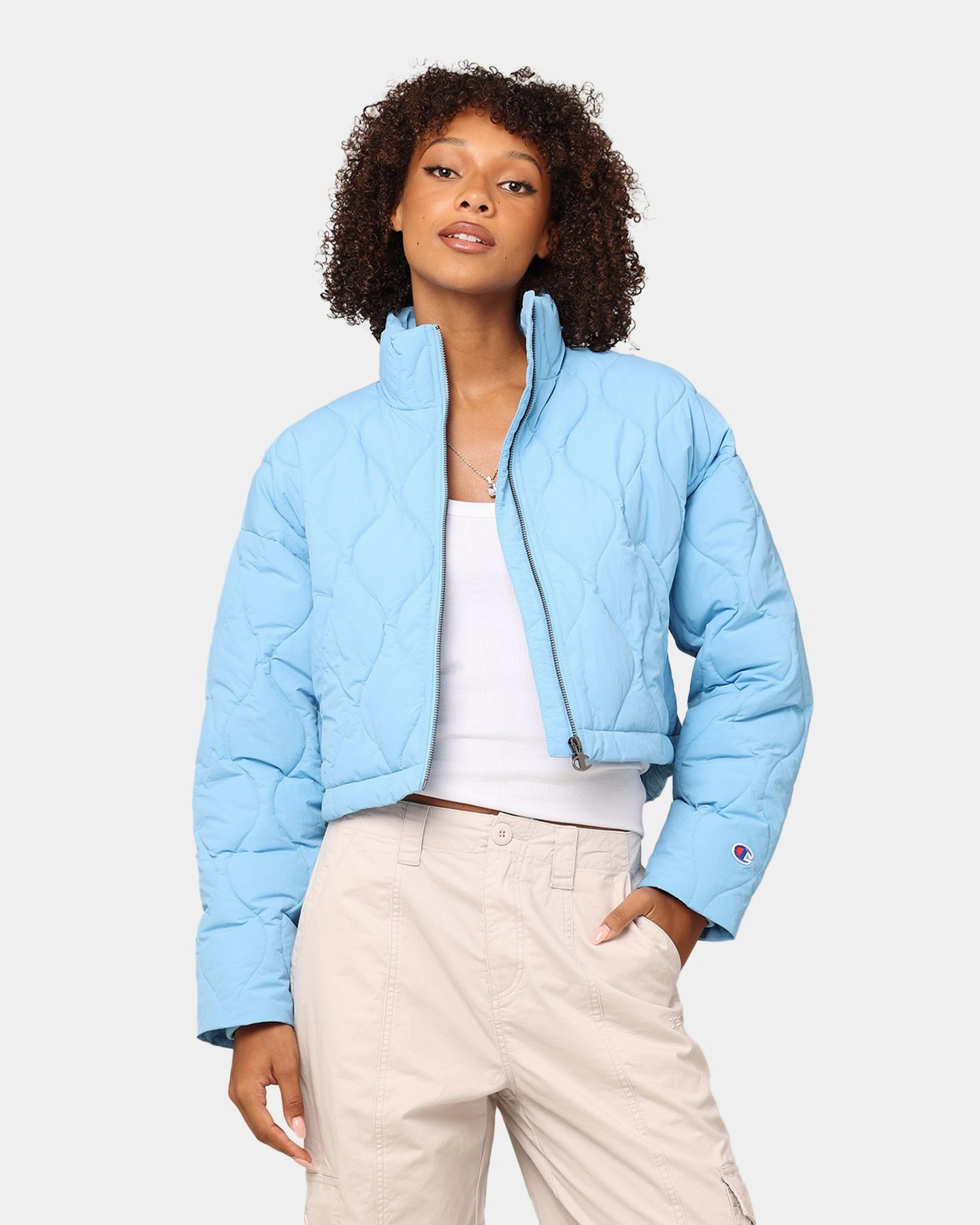 Champion Women's Re:Bound Cropped Puffer Jacket Track & Field Performance Optimized Fit