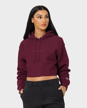 Travel Ready Champion Women's Reverse Weave Tonal Crop Hoodie Dark Berry Purple