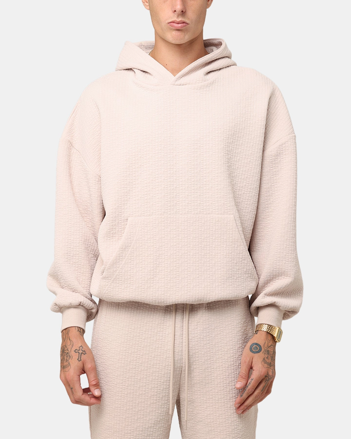 All-Season Wear Oversized Fit XXIII Pebble Textured Hoodie Stone