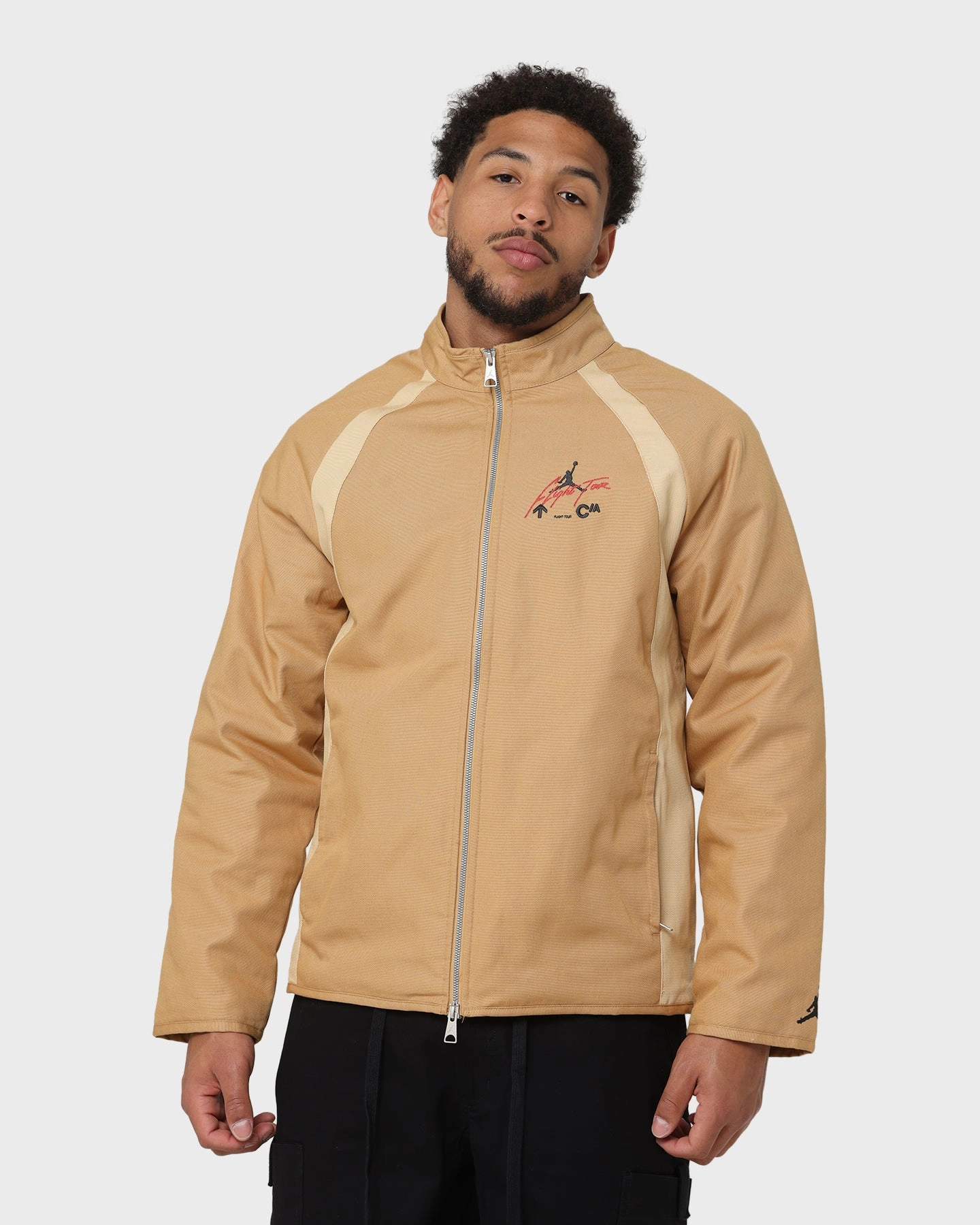 Jordan Flight Heritage Warmup Jacket Elemental Gold Storm Resistant Closure suitable for educational purposes