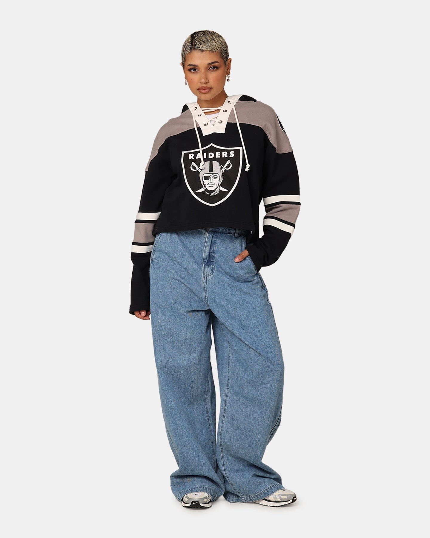 Thermal Jacket 47 Brand Women's Las Vegas Raiders Cropped Lacer Hoodie Jet Black