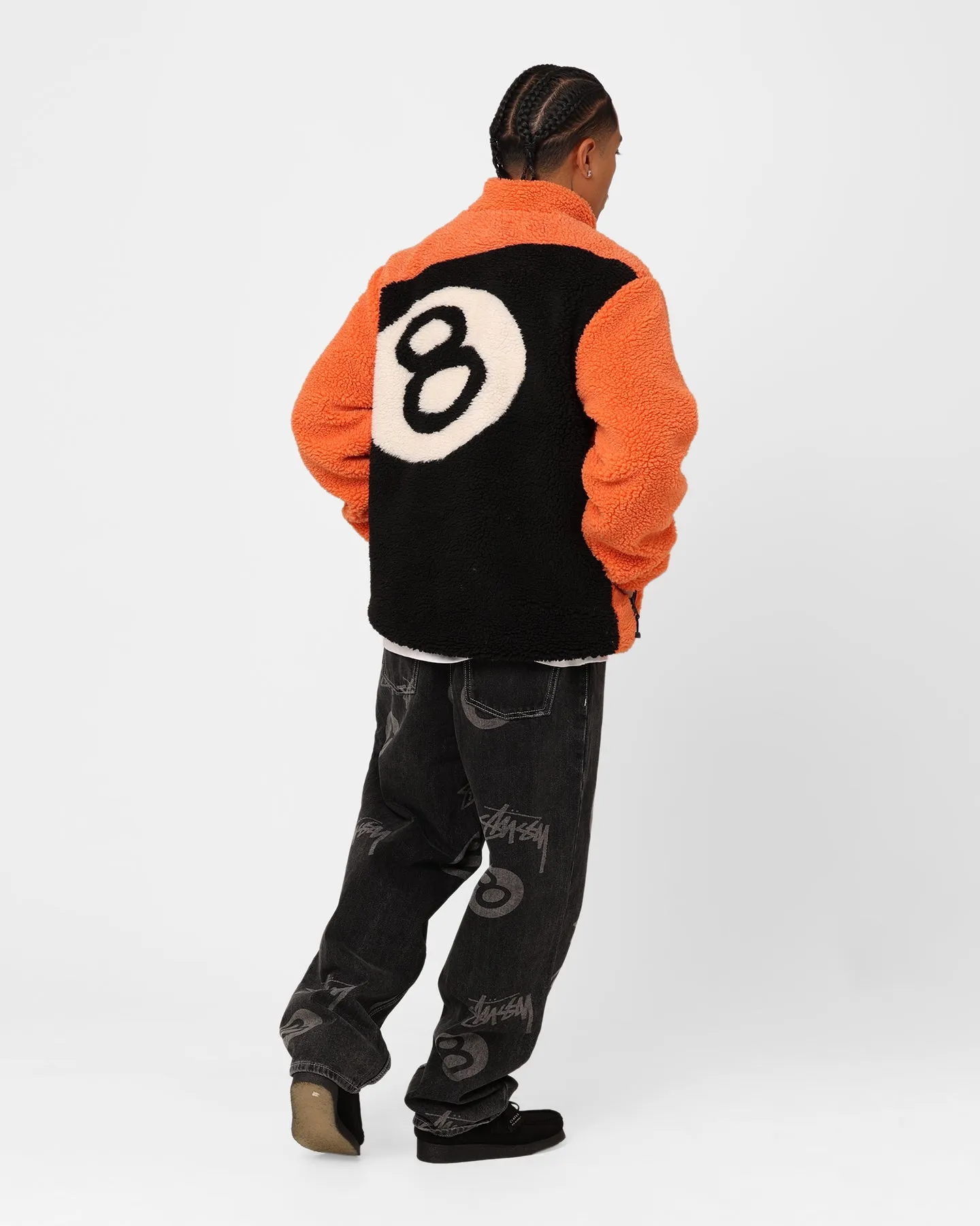 Stussy Ball Fleece Reversible Jacket Orange/Black Double Layer Design High-quality