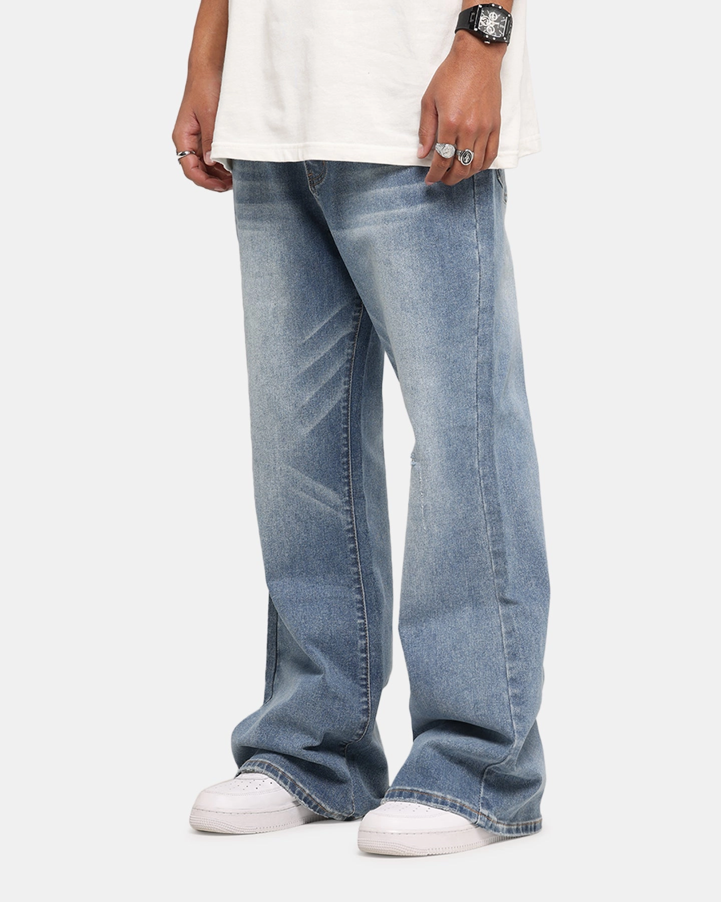 XXIII Game Play Flared Jeans Blue Denim Bartack Stitching Effortless Layer