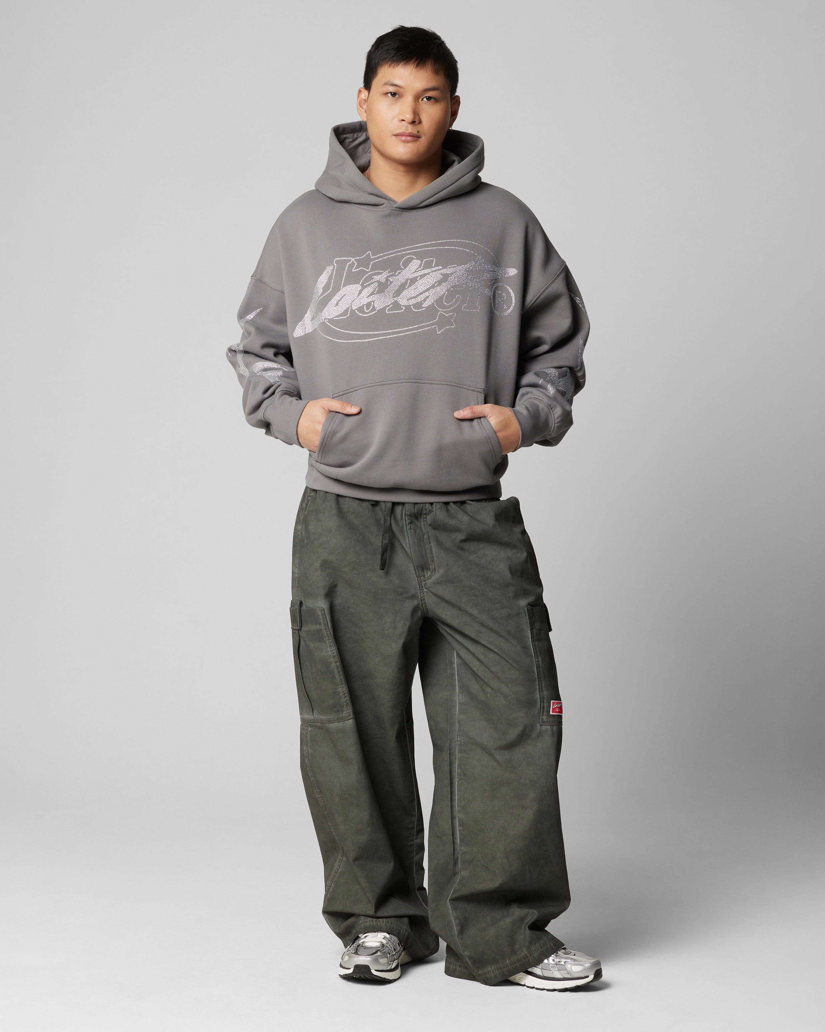 Loiter Atlantic Rhinestone Hoodie Charcoal urban vibe Layering Piece