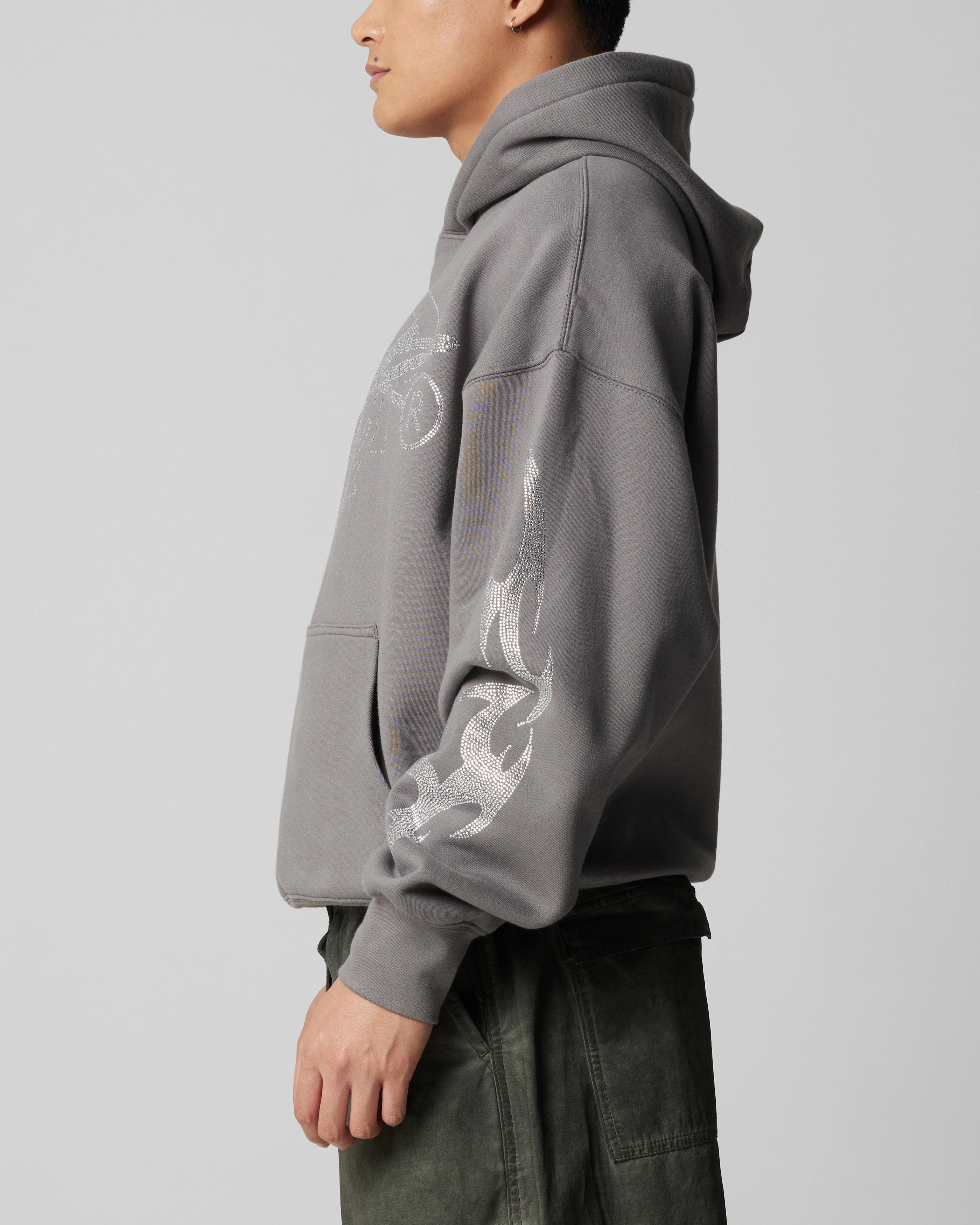 Workwear Inspired Loiter Atlantic Rhinestone Hoodie Charcoal
